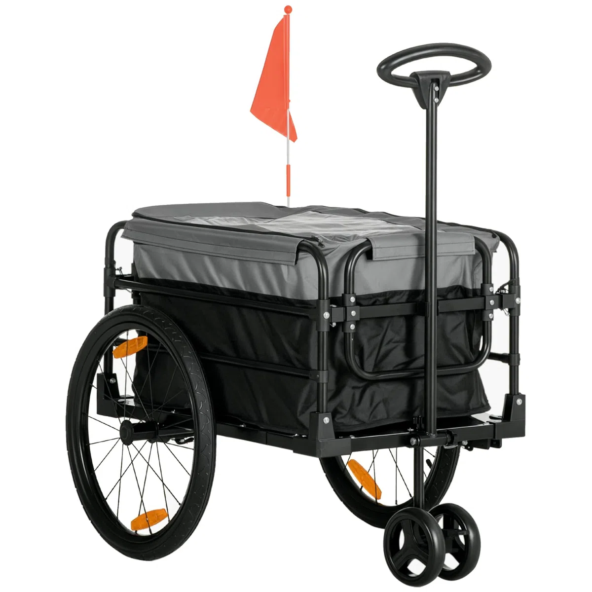 HOMCOM Rimorchio per bicicletta 2 in 1, rimorchio da trasporto, pneumatici da 20 pollici, capacità di carico 40 kg, in acciaio, tessuto Oxford, nero+grigio, 130 x 64 x 64/103 cm