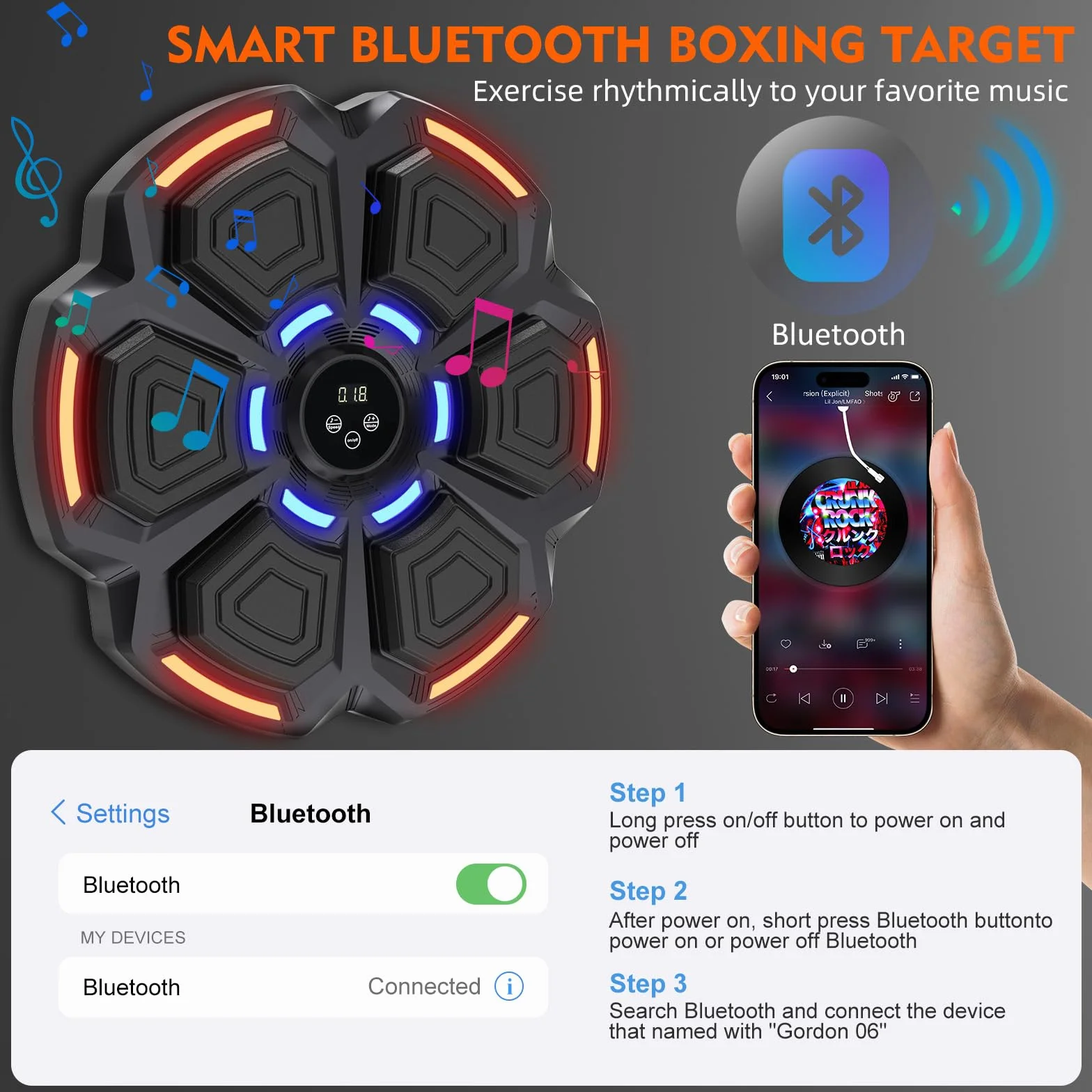 snawowo Music Boxing Machine Adulti - 9 modalità di 9 velocità Macchina da Boxe Musical Pugile con Guanti - LED Musica Bluetooth Boxe Allenamento per Casa (Nero)