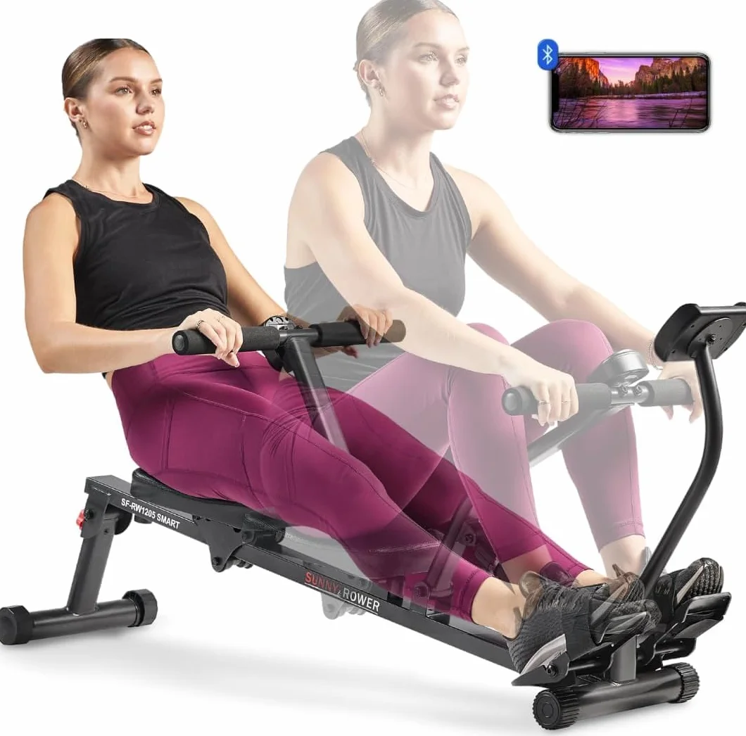 Sunny Health & Fitness Vogatore Compatto Regolabile per Casa, Attrezzatura Cardio con 12 Livelli di Resistenza per Allenamenti Completi del Corpo e Connessione Avanzata con App SunnyFit Gratuita