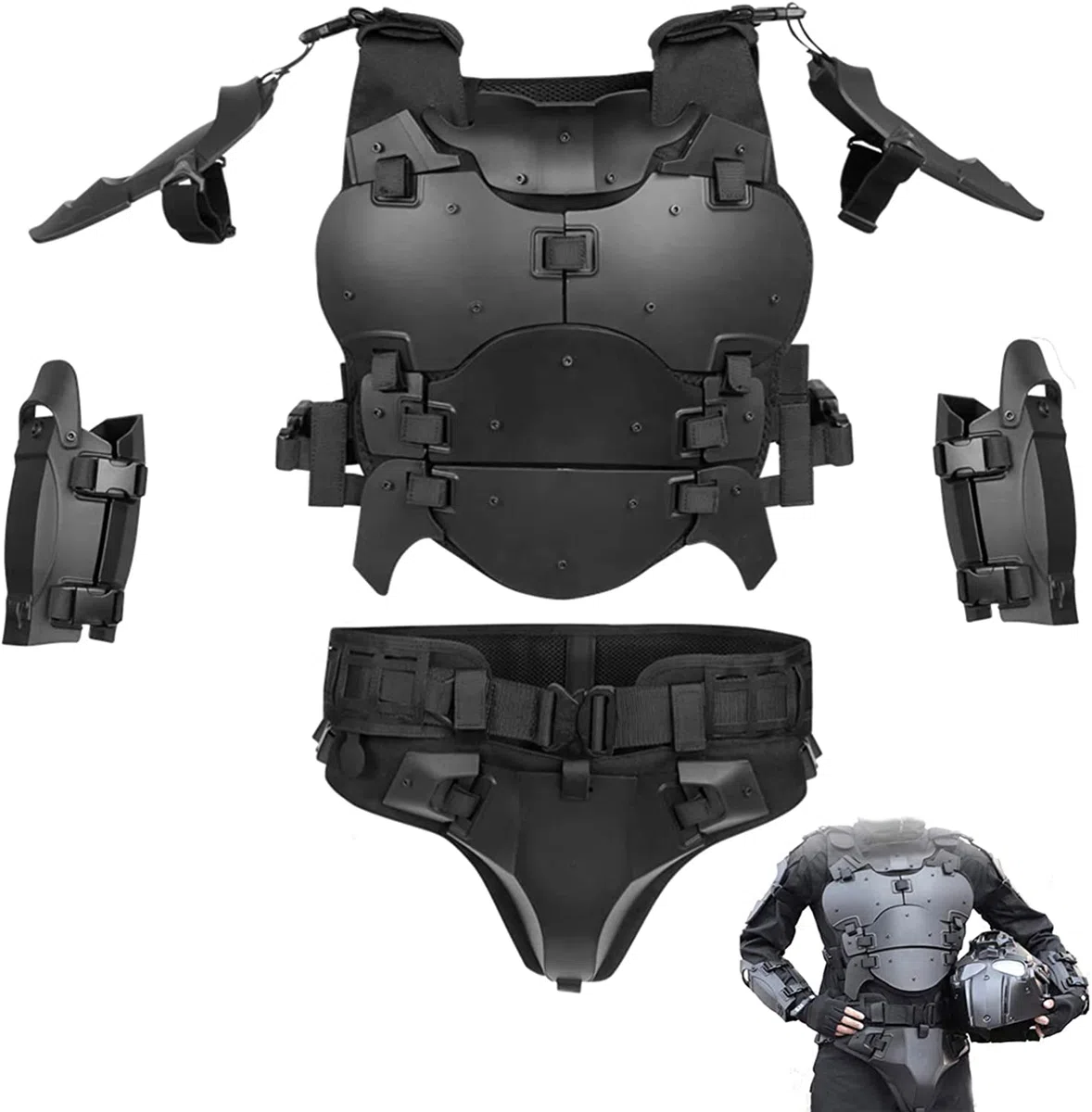 Zhongren Set di gilet tattico tattico tattico militare regolabile, protezione per il petto per paintball, attrezzatura da combattimento CS modulare per cosplay e allenamento sul campo