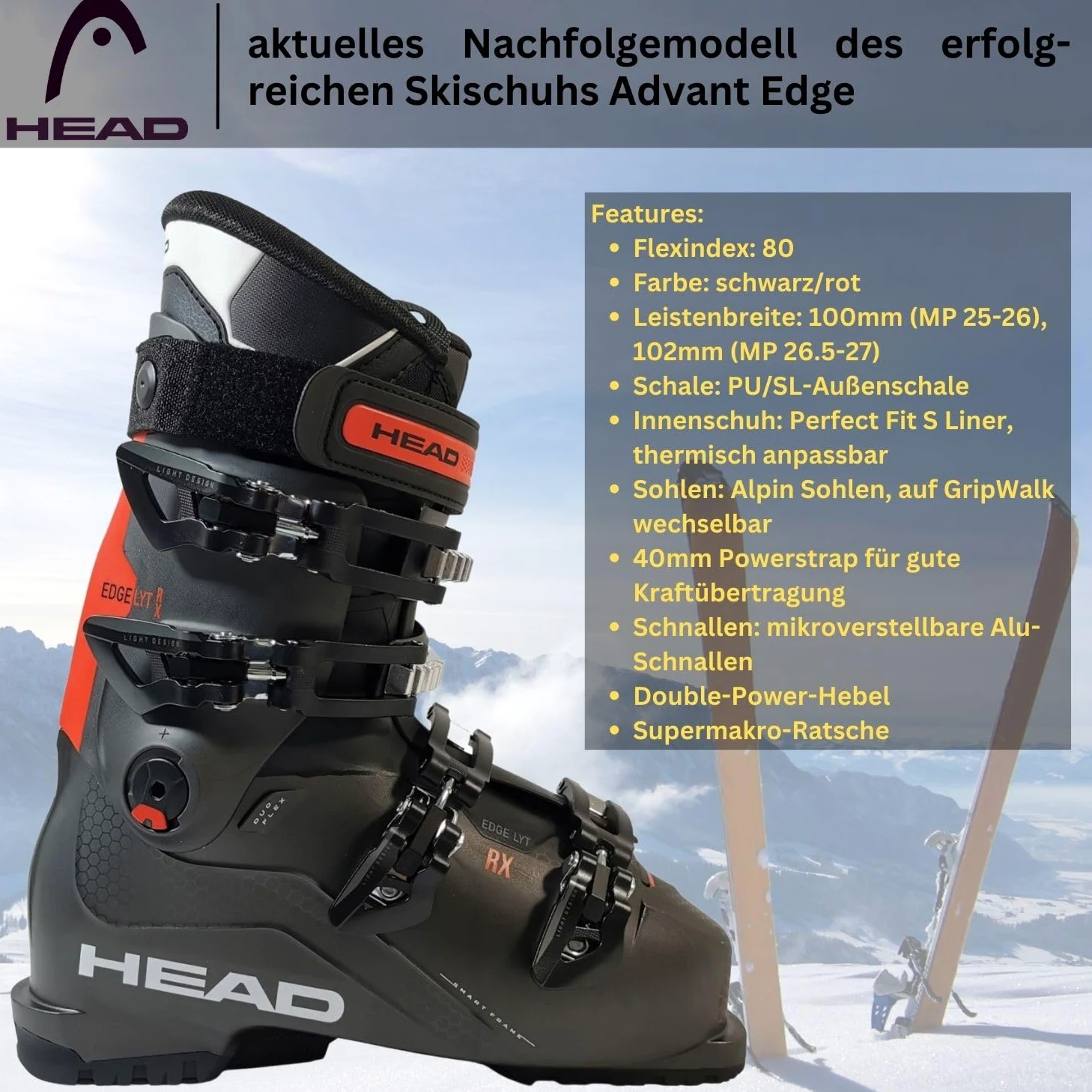 Head Edge LYT RX HV Flex 80 - Scarponi da sci alpino, da uomo, per principianti ed esperti