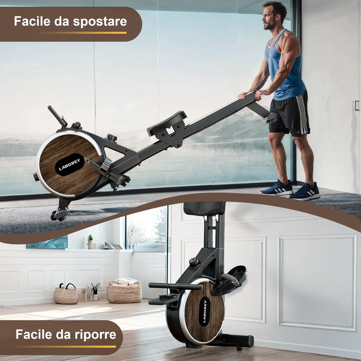 LABGREY Vogatore Magnetico Bluetooth, Compatibile con APP, Binario in Lega, Silenzioso e Stabile, Capacità 158 kg, Ideale per Allenamento Cardio Domestico