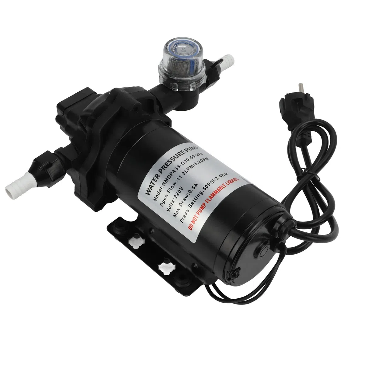 Tbest Pompa a Pressione dell'Acqua 220V 11.3LPM 50PSI, Pompa a Diaframma di Pressione dell'Acqua Autoadescante di Ricambio per Auto, Yacht, Roulotte, Barche Marine