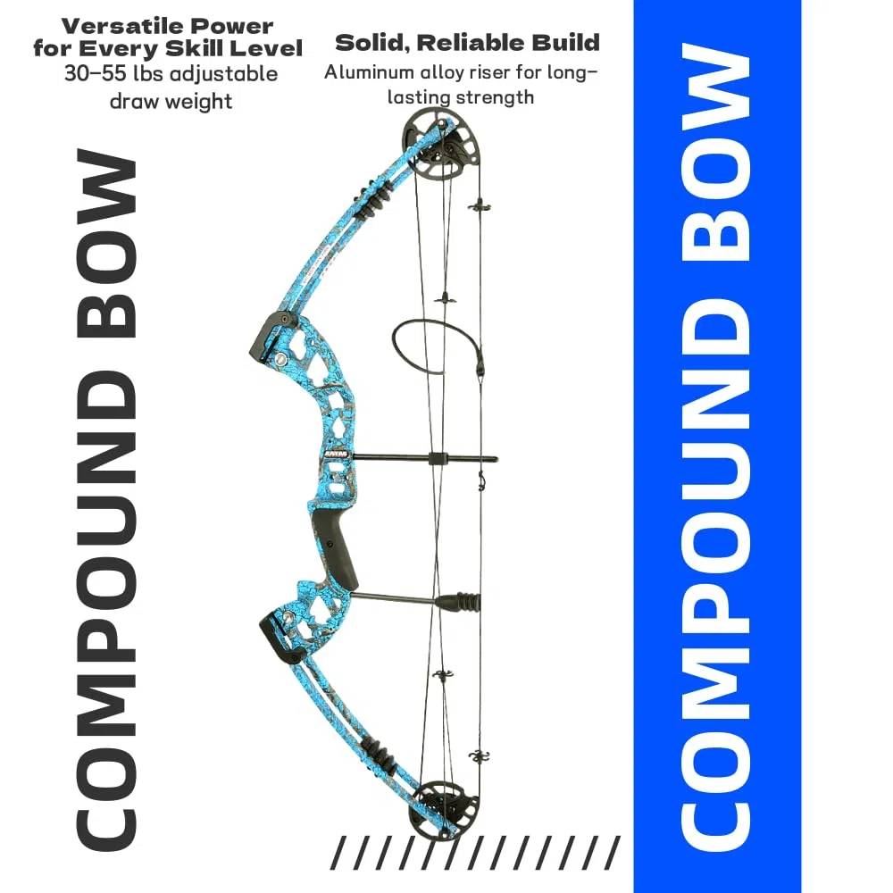 Set arco compound 30-55 libbre per adulti e principianti - Arco da caccia per destrimani con kit completo di accessori per la caccia all'aperto, la pesca e il tiro al bersaglio