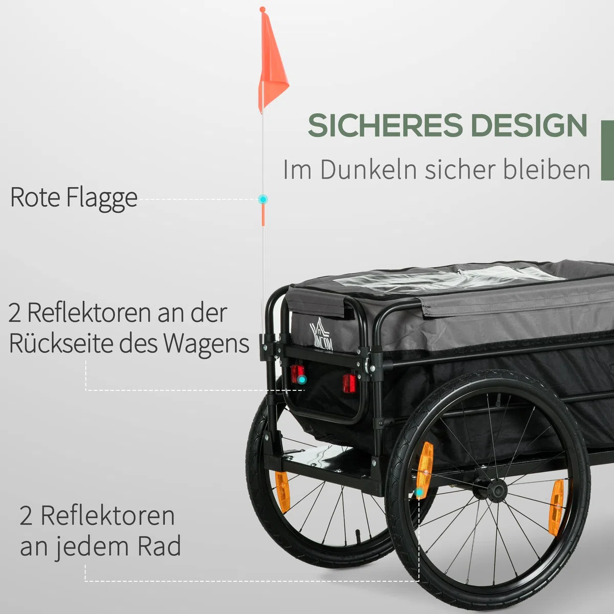 HOMCOM Rimorchio per bicicletta 2 in 1, rimorchio da trasporto, pneumatici da 20 pollici, capacità di carico 40 kg, in acciaio, tessuto Oxford, nero+grigio, 130 x 64 x 64/103 cm