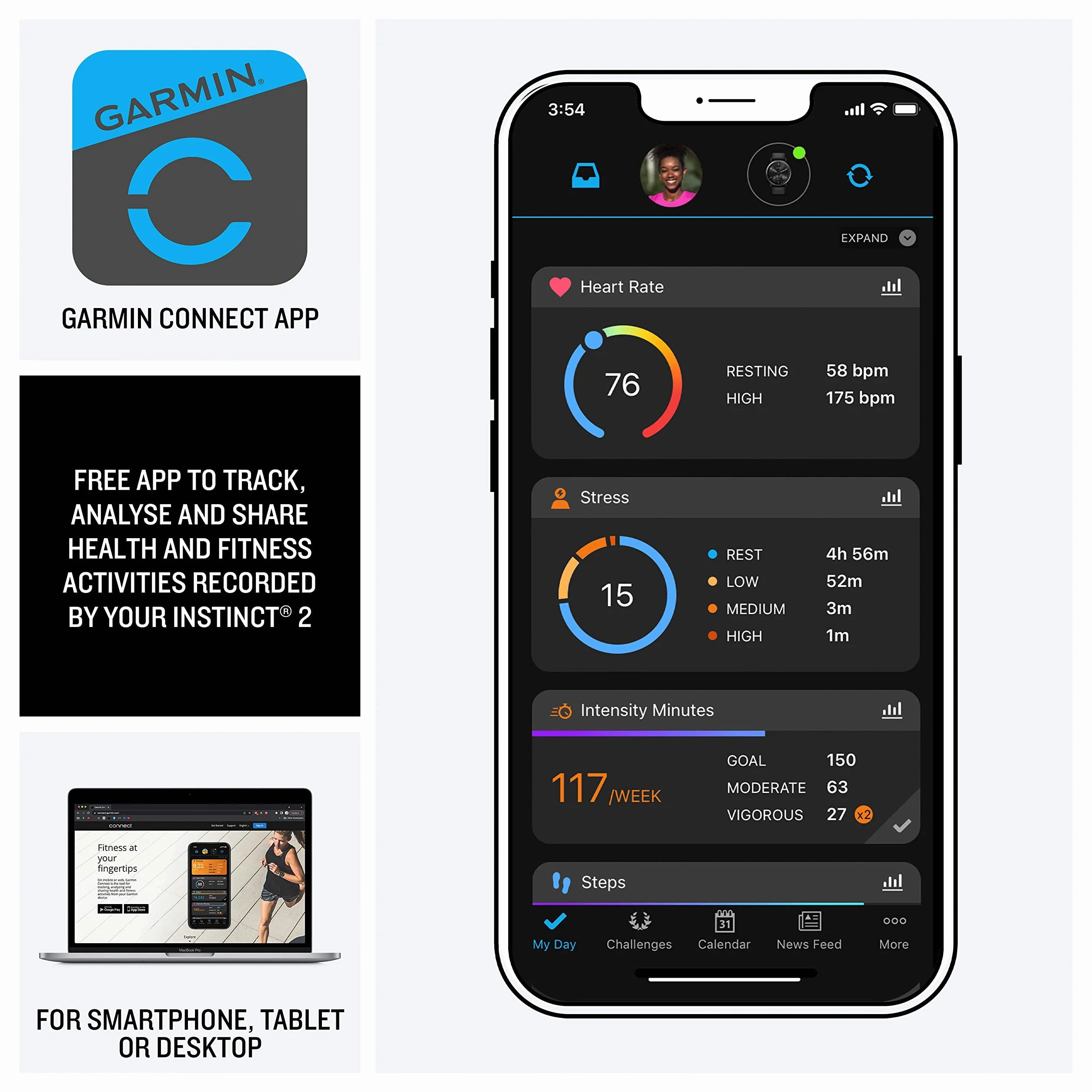 Garmin Instinct 2 - Camo, Smartwatch, 45mm, Rugged design, Autonomia 28 giorni, +30 app multisport, GPS, Cardio, SpO2, Activity Tracker 24/7, Connect IQ (Graphite Camo) (Ricondizionato)