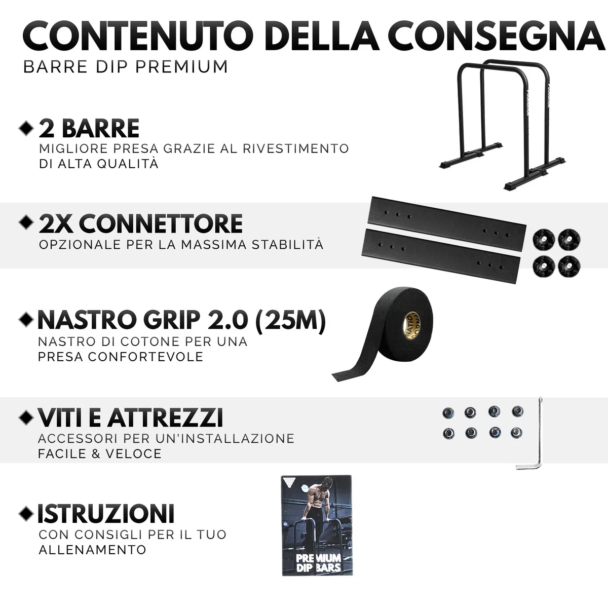 GORNATION Dip Bars, Barre Dip, Barre Parallele Alte Regolabili per Calisthenics e Fitness, Dips Station con Piedini Antiscivolo e Presa Sicura, Attrezzatura per Home Gym