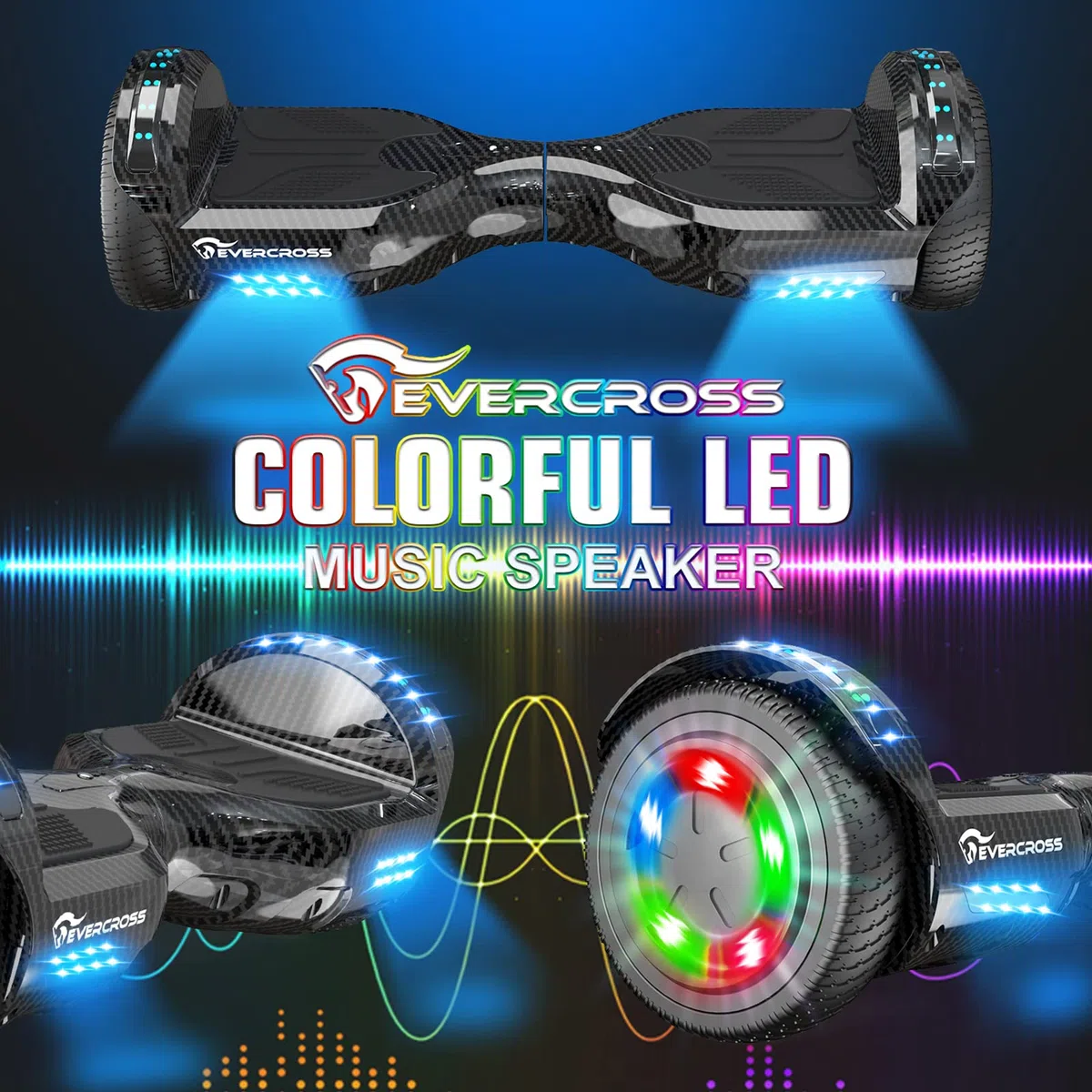 EVERCROSS Hoverboards con sedile da 6,5 pollici, Hoverboards Bluetooth abilitato per app, Go Kart con 3 luci a pedale, Self balance scooter Compleanno Bambini Adulti