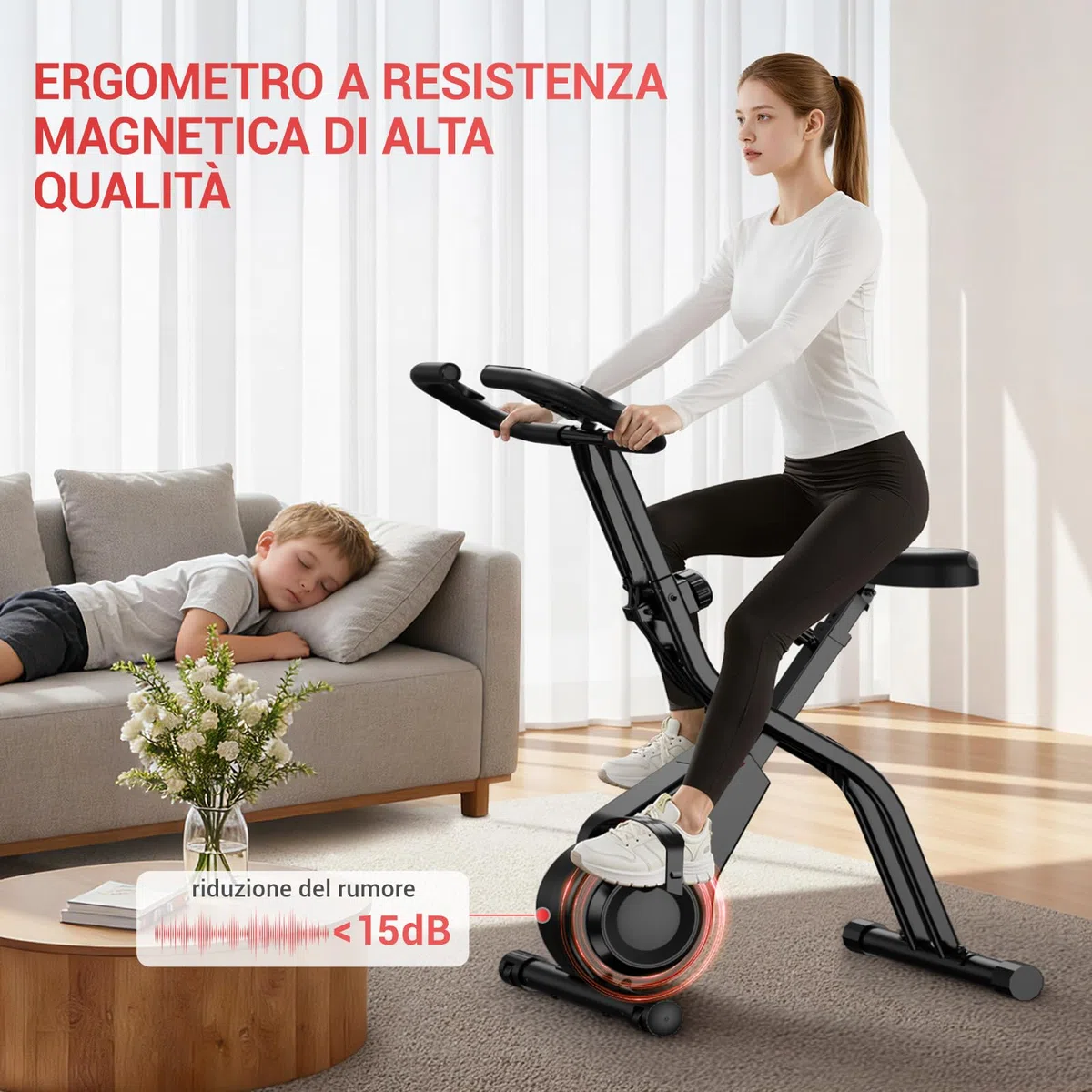 CURSOR cyclette da casa pieghevole Ergometer, cyclette pieghevole 5-in-1 con Resistenza Magnetica a 16 Livelli, cyclette per casa Bici da Camera con Sedile Comodo, Massimo 136kg