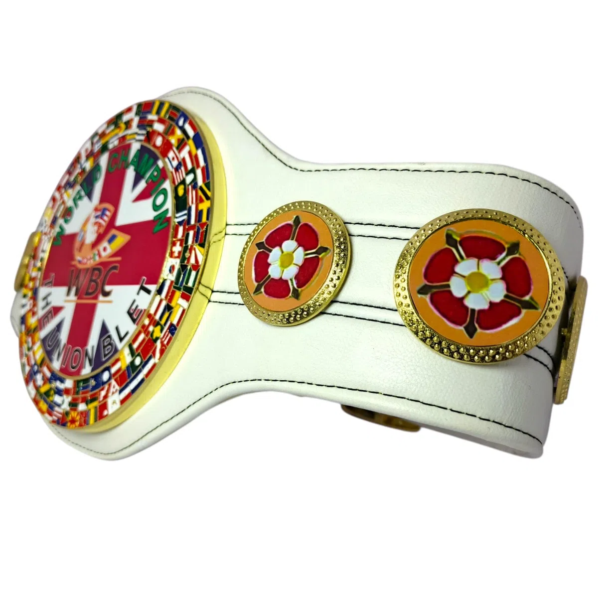 WBC Cintura Replica Bianca World Union Championship - Cintura regolabile per adulti, in pelle sintetica di alta qualità, pezzo da collezione