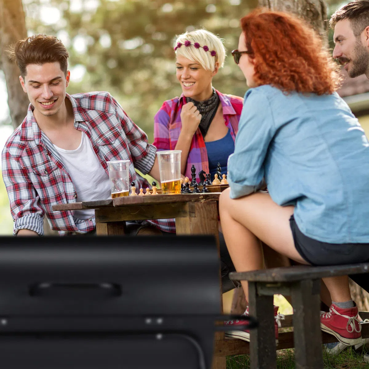 Relaxdays Griglia Portatile XXL, Instant Barbecue con Coperchio, Aerazione Regolabile, Stabile,HLP 96,5x103x64,5 cm,Nero
