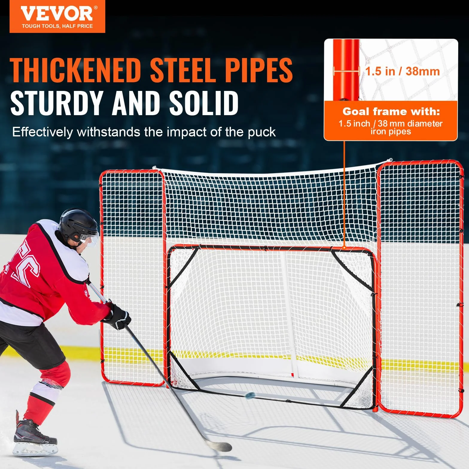 VEVOR Porta da Hockey con Parapetto e Bersagli, Rete da Hockey in Acciaio, Set di Porte da Allenamento per Hockey da 1830 mm Porta da Hockey Portatile per Interni ed Esterni con Rete, Bianco e Rosso