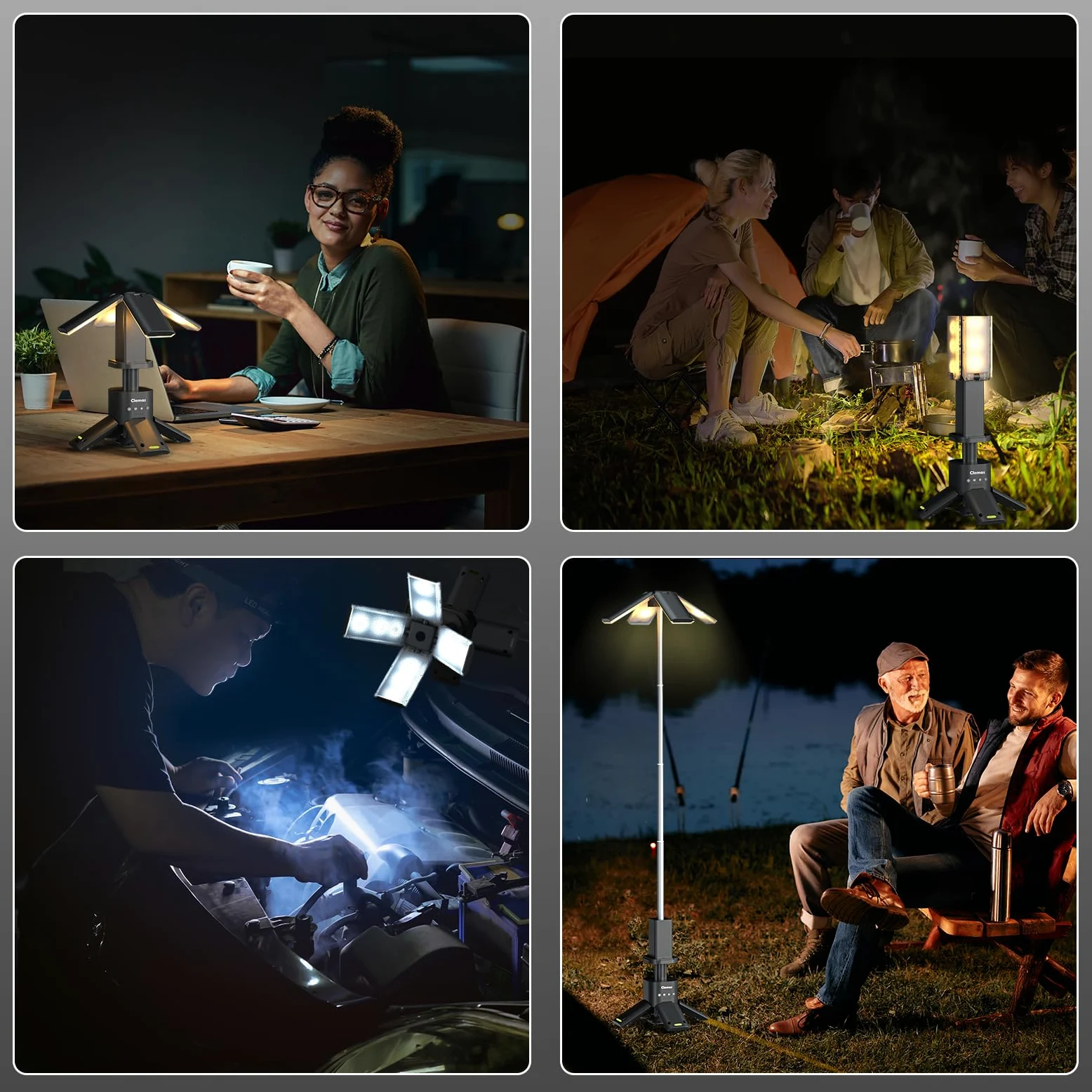 Lampada da campeggio telescopica ricaricabile Clemas, 14000 mAh, LED multifunzione, lanterna magnetica, per cantieri, senza fili, dimmerabile, 6000 lm, IPX5