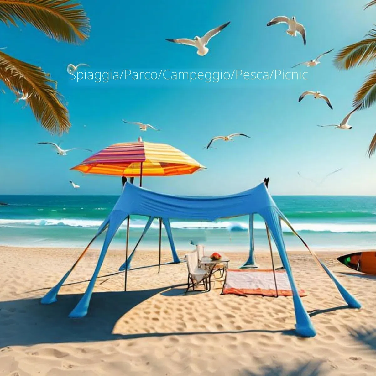 Tenda parasole da spiaggia, grande tenda parasole per esterni, per 6-8 persone, protezione UV per spiaggia, campeggio, pesca e picnic (Blu)