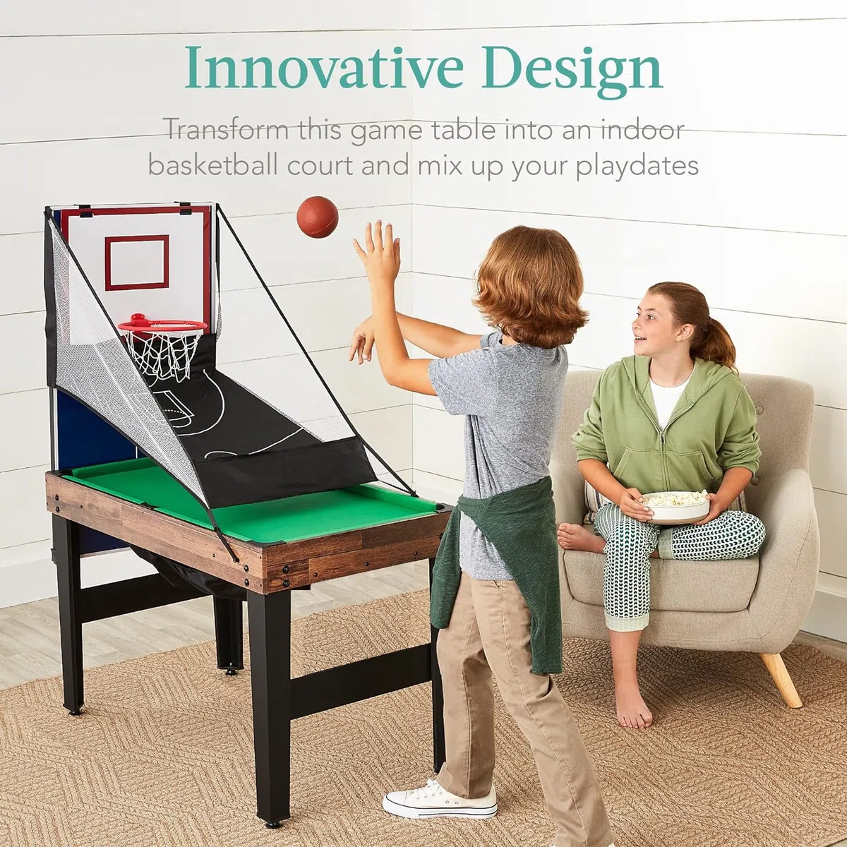 5 IN 1 Tavolo da gioco multifunzione, tavolo da gioco sportivo combinato per bambini Tavolo da biliardo,biliardino,ping pong,air hockey e pallacanestro con tutti gli accessori Grande regalo per