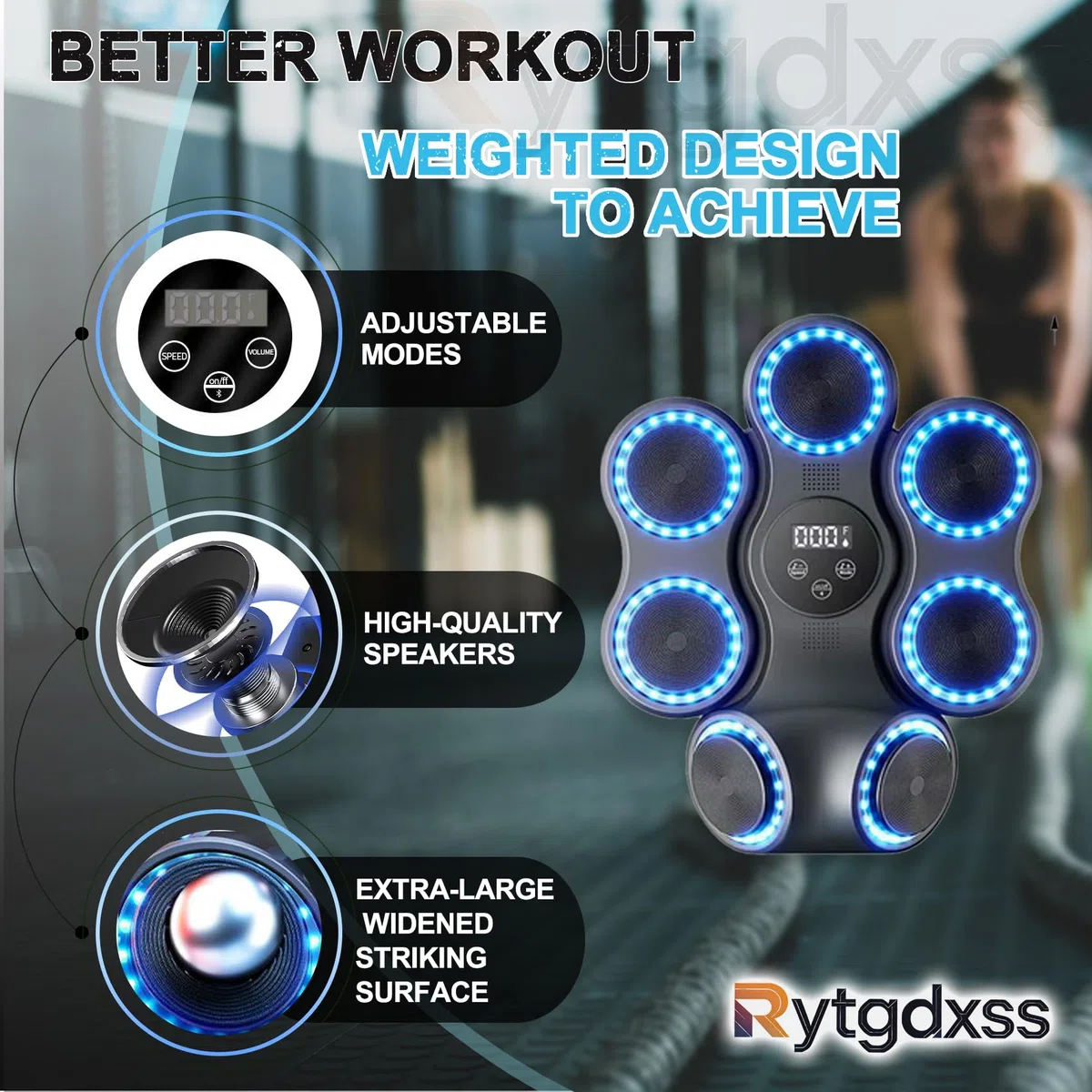Music Boxing Machine,Macchina da Boxe Musicale,LED,Bluetooth,9 modalità di velocità,Conteggio,Guantoni da Boxe,Attrezzatura per Allenamento a Casa,Design Regolabile