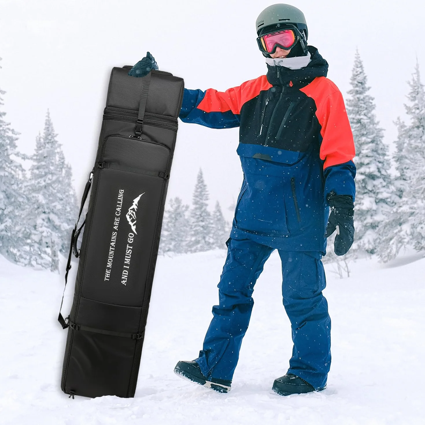 Borsa da Snowboard con Ruote Borsa da Sci da Viaggio imbottita Regolabile per Snowboard da 175 cm Scarponi da Sci e Attrezzatura