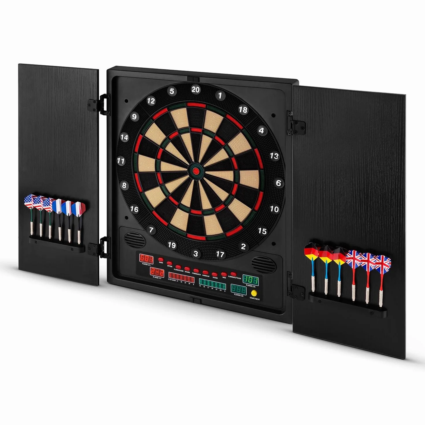 oneConcept Dartmaster 180 - tiro al bersaglio , bersaglio elettronico , freccette elettroniche , 8 giocatori , avversario virtuale , 9 pulsanti , indicatori LED , punte soft , 2 porte , nero