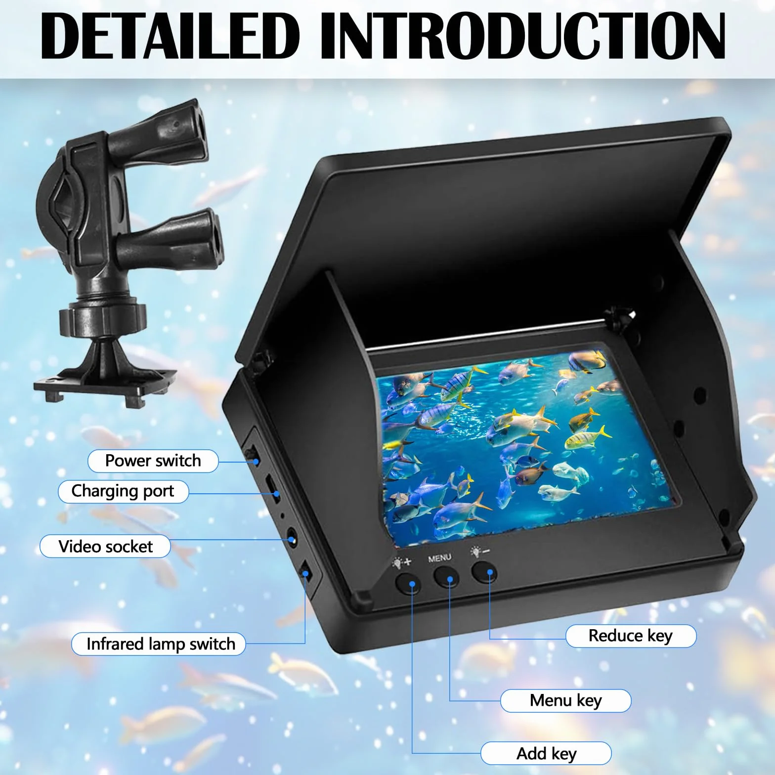 Telecamera Subacquea Pesca, Ecoscandaglio da Pesca Impermeabile IP65 Fish Finder con 5" IPS Display 8000mAh Batteria 30m Cavo 220° Visione Notturna Grandangolare per Pesca in Mare Pesca su Ghiaccio