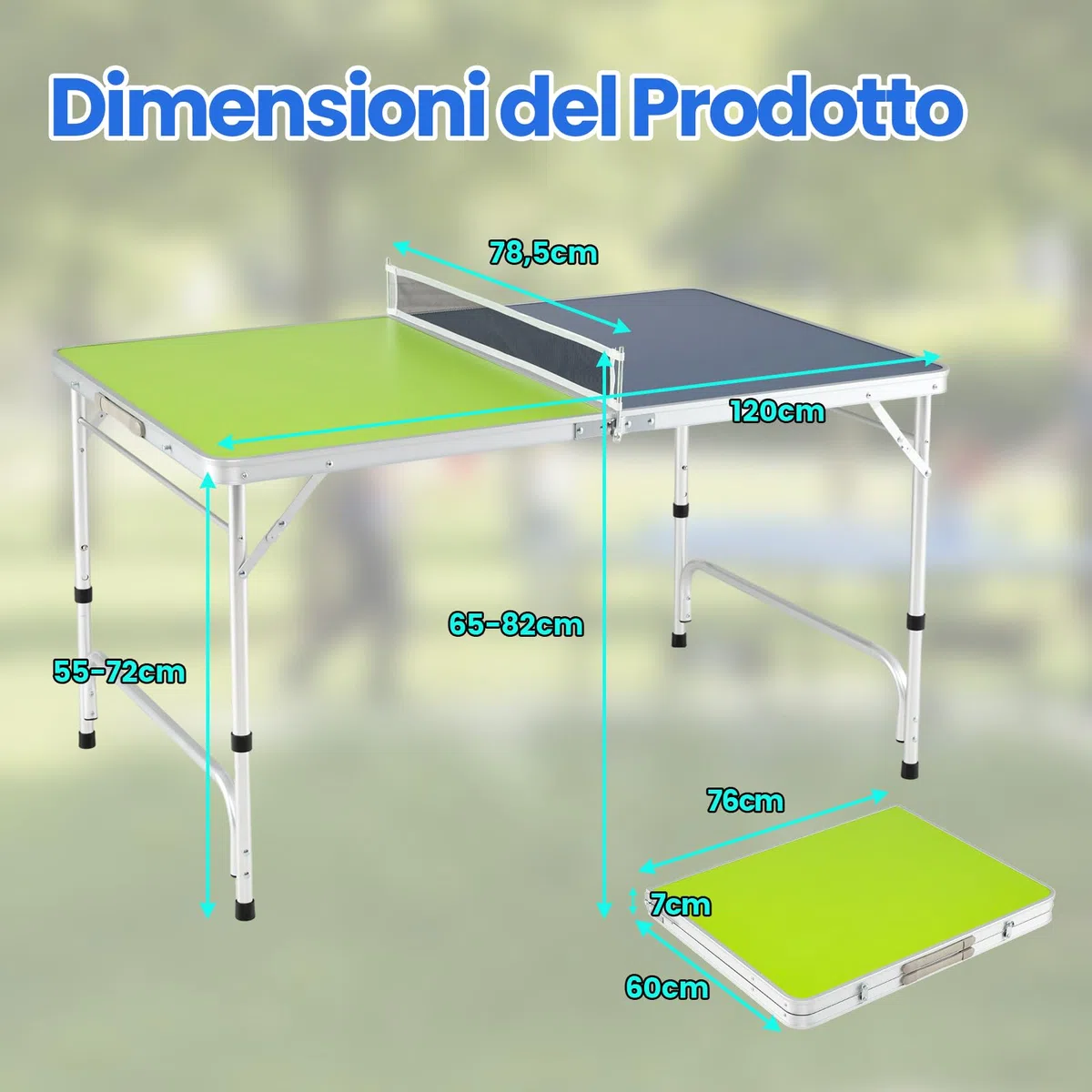 COSTWAY Tavolo da Ping Pong Portatile 120 x 76 cm, Set di Tennis da Tavolo Pieghevole con Rete, 2 Racchette, 2 Palline, Altezza Regolabile a 3 Livelli, Struttura in Alluminio, da Interno ed Esterno