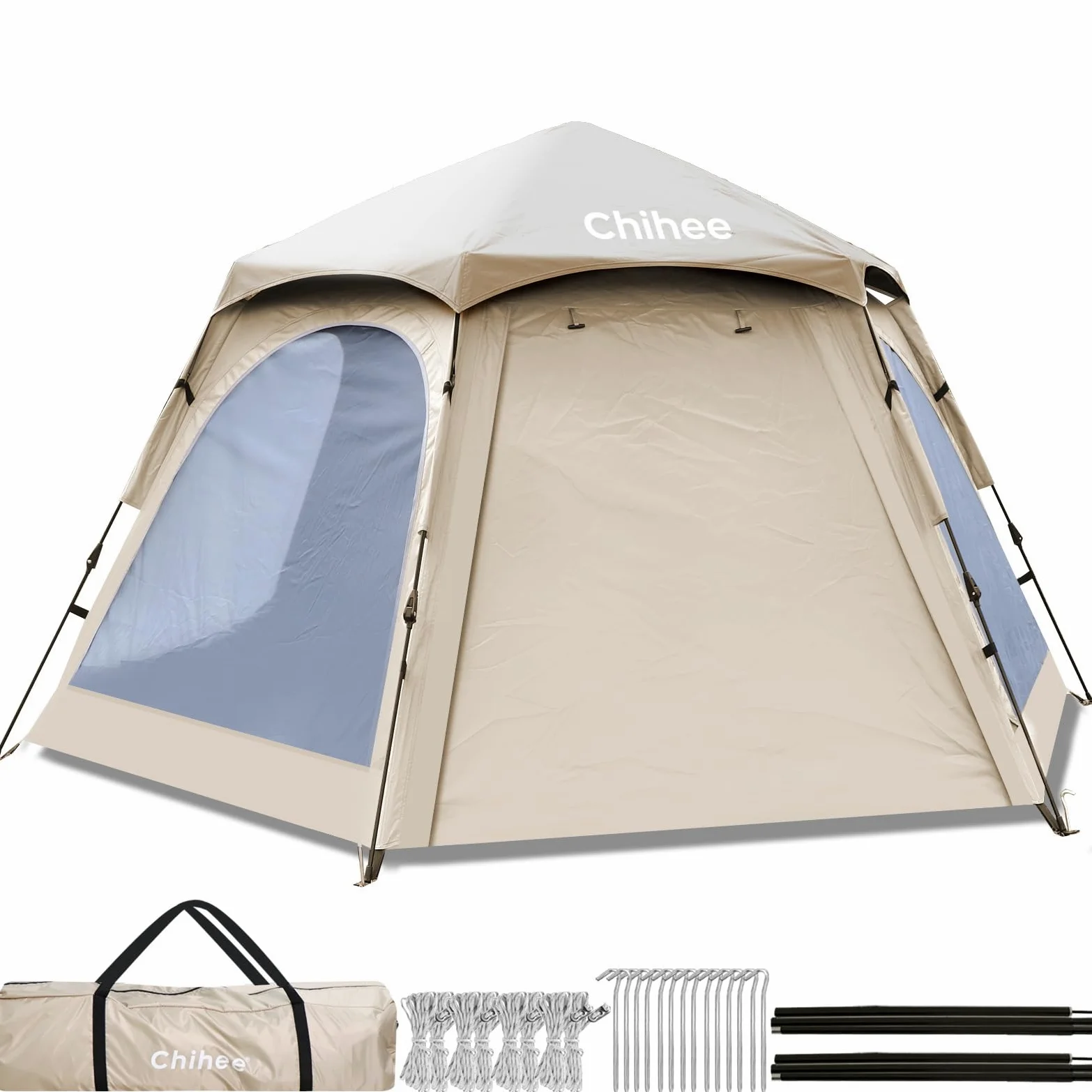 Chihee Tende da campeggio Pop Up Tenda esagonale Installazione facile Instant famiglia cabina con parapioggia Impermeabilizzazione Protezione UV A prova di vento Rifugio all'aperto