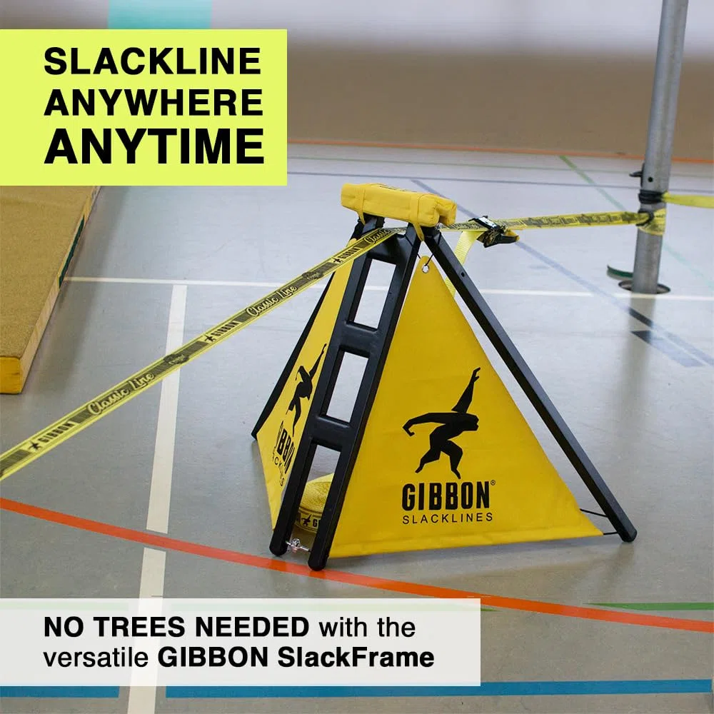 Gibbon Slacklines, Independence Kit Classic, con 2 Slackframes, 2 picchetti a Vite di Ancoraggio a Terra da 70 cm e la celebre Classic Line da 15 m