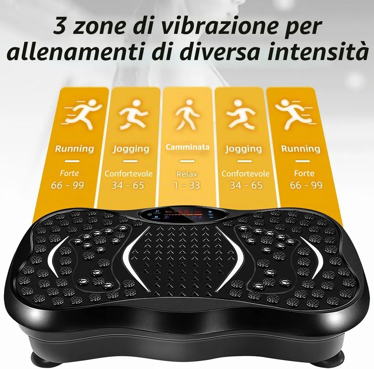 EVOLAND Piastre vibranti, macchina per esercizi fitness a vibrazione per uso domestico, con altoparlante Bluetooth, 5 modalità di programma, 2 bande di resistenza, allenamento fitness a vibrazione, carico massimo 149,7 kg (B)