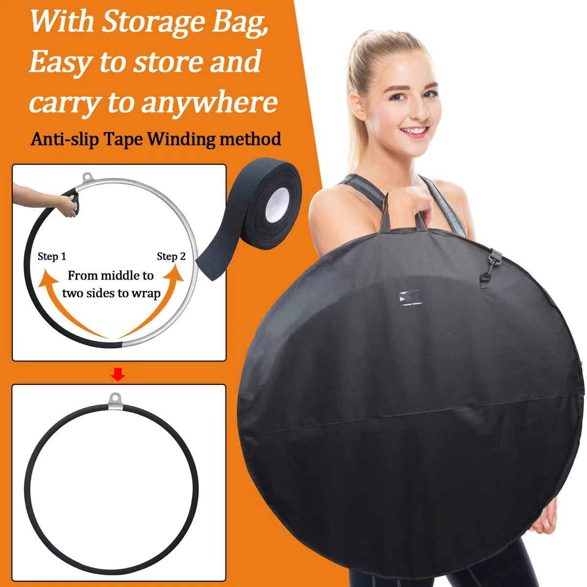DASKING Cerchio per antenna da 85 cm/90 cm, completamente testato per resistenza fino a 226,8 kg, attrezzatura aerea da circo a punto singolo, con accessori e borsa per il trasporto