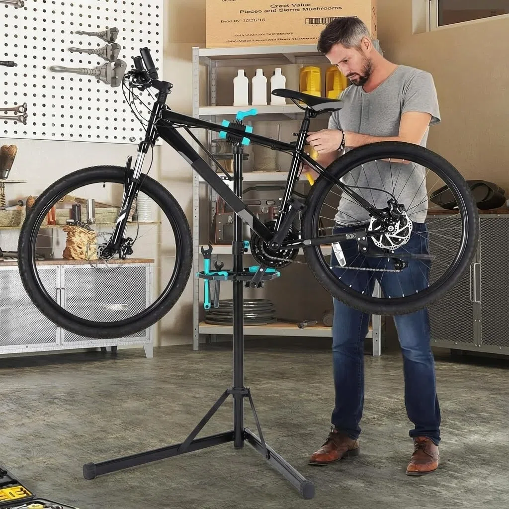 cyclists Cavalletto Manutenzione Bici 50kg,Supporto Riparazione E-Bike Pieghevole in Alluminio,Altezza Regolabile,Rotazione 360°,Stand per MTB e Bici da Corsa (Nero)