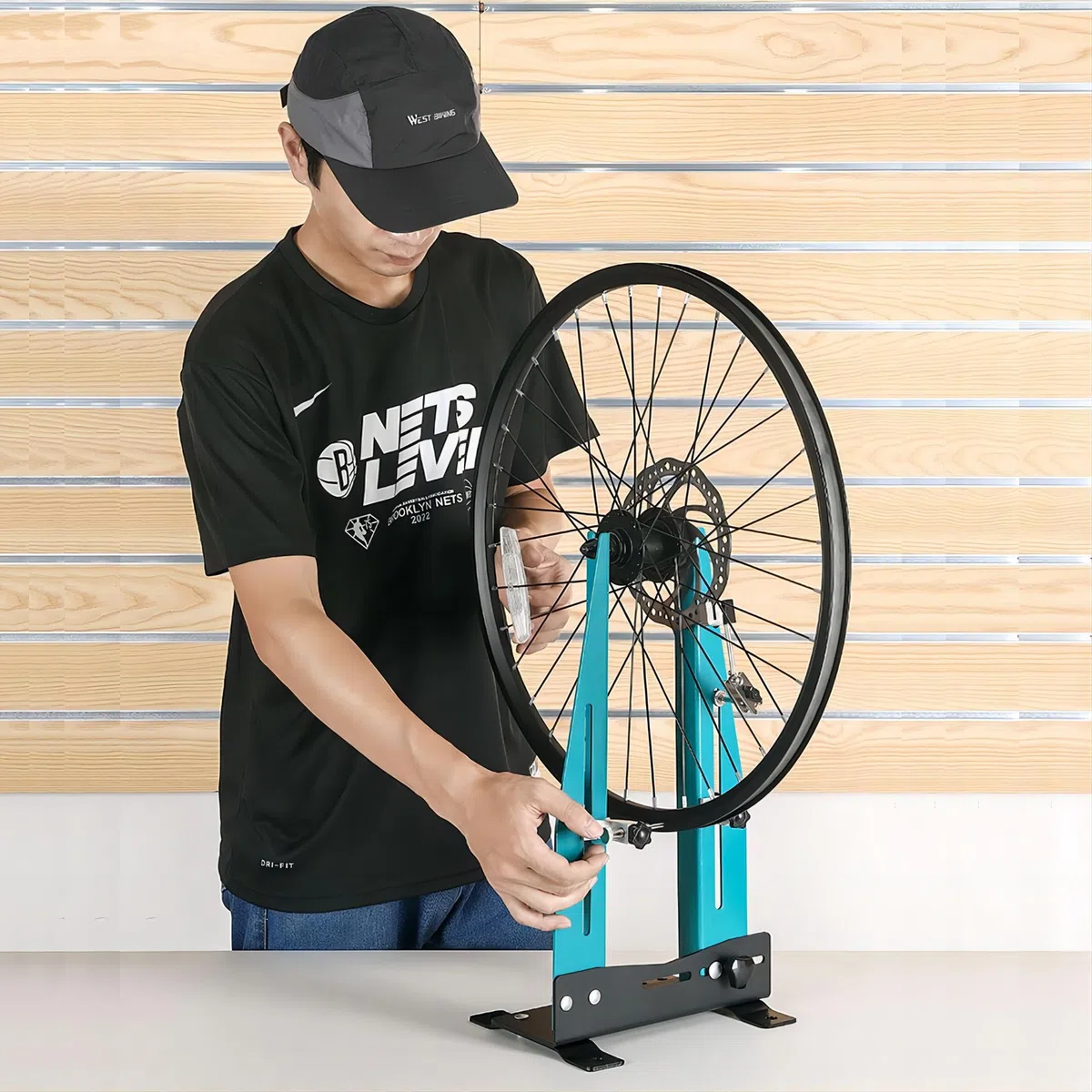 Mimoke supporto per centrare le ruote della bicicletta da 16" a 29", calibrazione per la manutenzione delle ruote wheel width [90MM-150MM]
