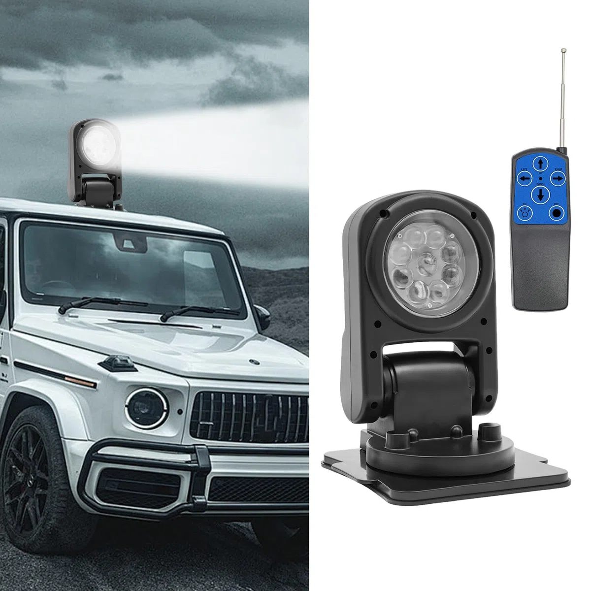 Faro di ricerca a LED per barche 45W 8000LM, proiettore telecomandato orientabile a 360° (S/D) 180° (Su/Giù), illuminazione regolabile con base magnetica per esterni, per auto e camion