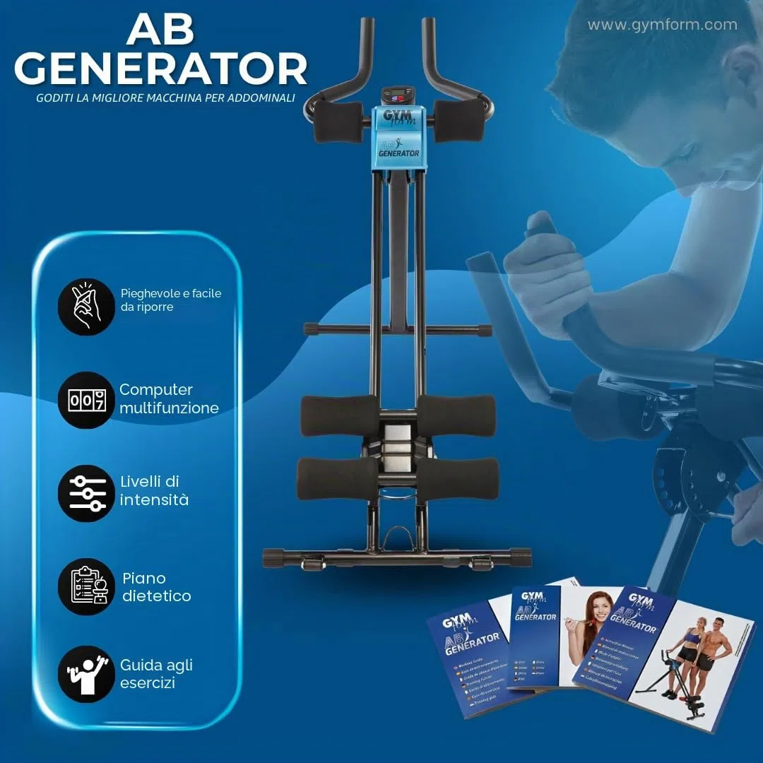 GYMFORM Macchina per addominali AB Generator, allenamento completo, allenamento funzionale per addominali, braccia, gambe, cardio + fitness, Attrezzo Fitness