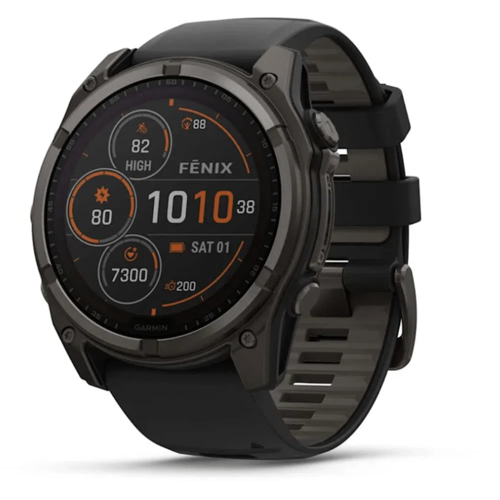 GARMIN FENIX 8-51 MM, SOLARE, ZAFFIRO GRIGIO CARBONIO DLC TITANIO CON SILICONE NERO/GRIGIO CIOTTOLO