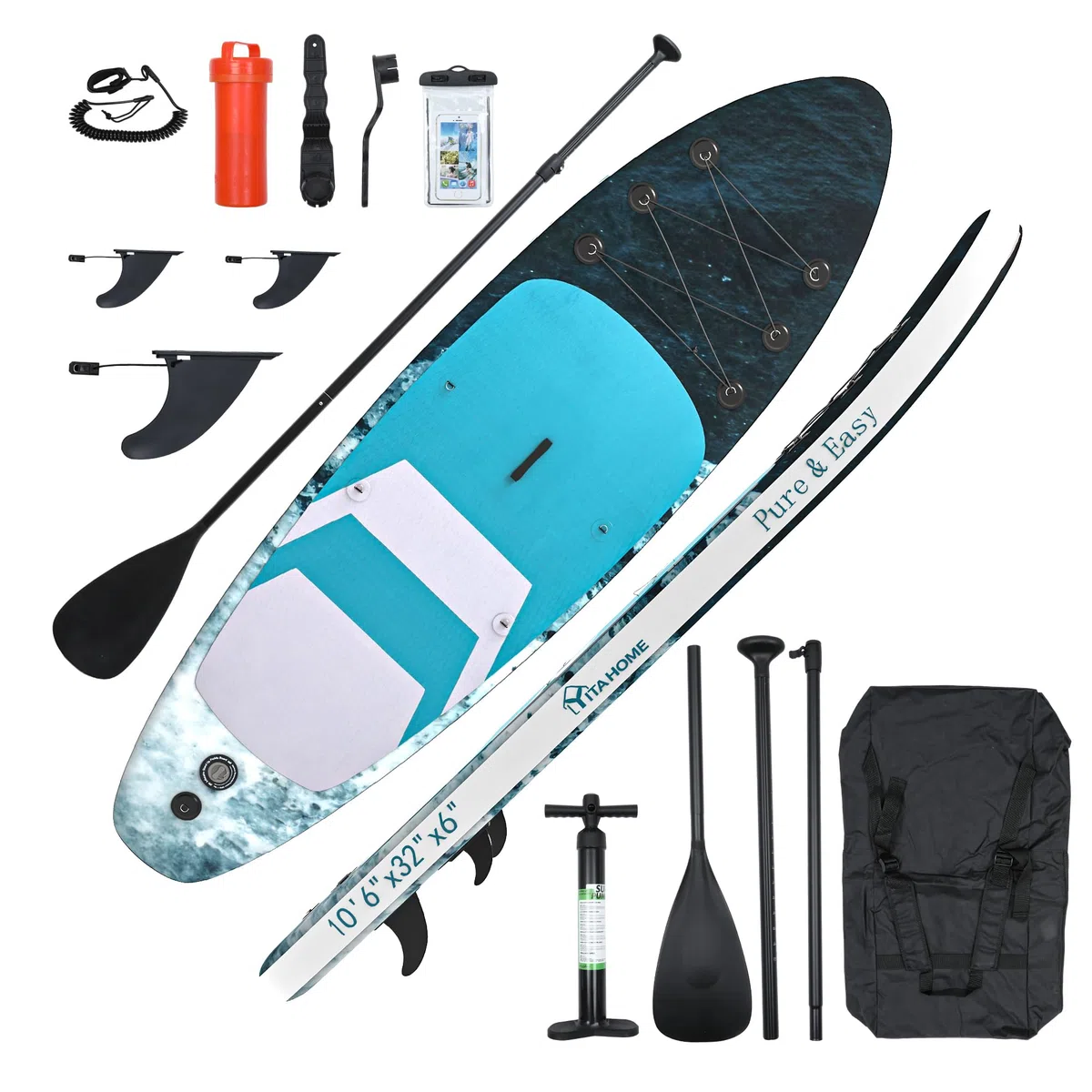 YITAHOME Tavola da surf gonfiabile con accessori SUP, borsa impermeabile, guinzaglio, pagaia regolabile, pompa, barca in piedi (320 x 81 x 15 cm)