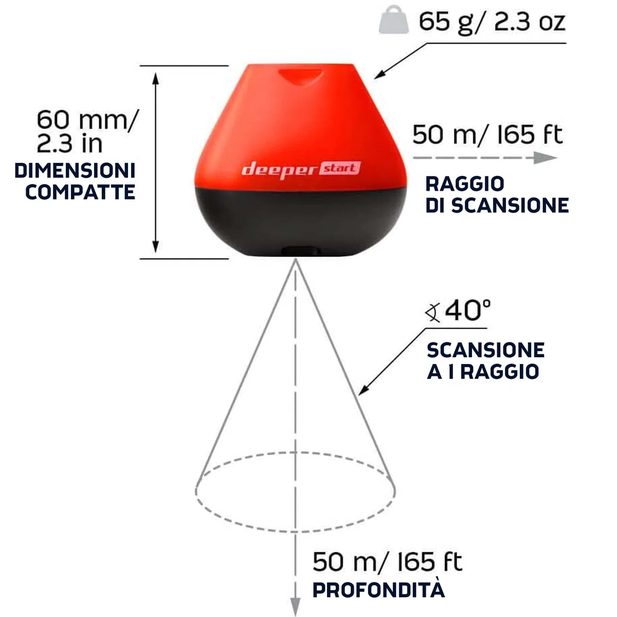 Deeper START Smart Fish Finder – Ecoscandaglio da Pesca Portatile, Ideale per Pesca Sportiva da Scogli, Riva o Spiaggia, Cerca Pesci da Lancio, Trova Pesci,Con App GRATUITA compatibile con Smartphone