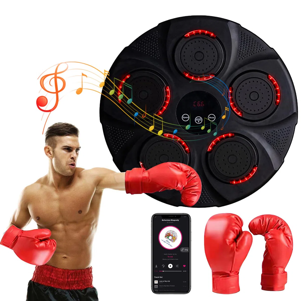 Macchina da Boxe Musicale, Smart Elettronica Boxing Machine per Adulti e Bambini, Supporta Bluetooth, Regolazione della velocità, Altezza di Montaggio Regolabile