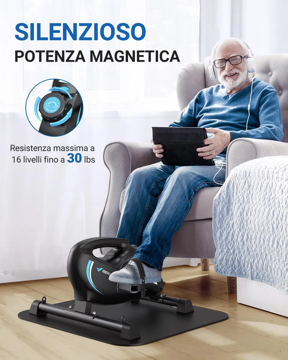 MERACH Cyclette da Seduti, Pedaliera Trainer per Gambe per Casa, Mini Cyclette con 2 Fasce di Resistenza e Tappetino Antiscivolo, Dispositivo Fitness per Home Trainer per Ufficio a Casa, Salvaspazio