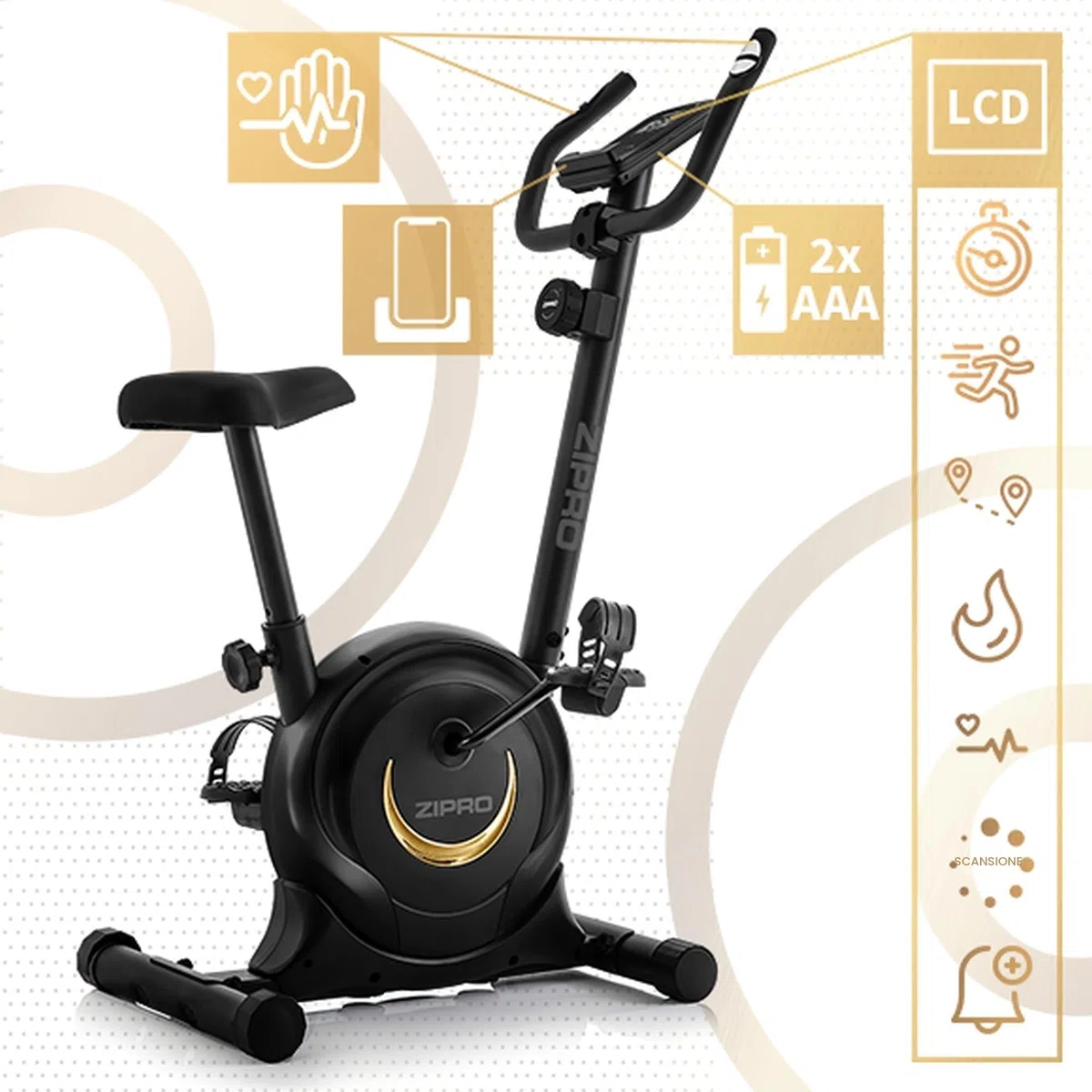 ZIPRO Cyclette da Casa con 8 Livelli di Resistenza Magnetica, Supporto per Smartphone, Schermo LCD, Sella Regolabile, Cyclette per Casa per Più Esercizi, Ciclette Professionale da Camera (One S)