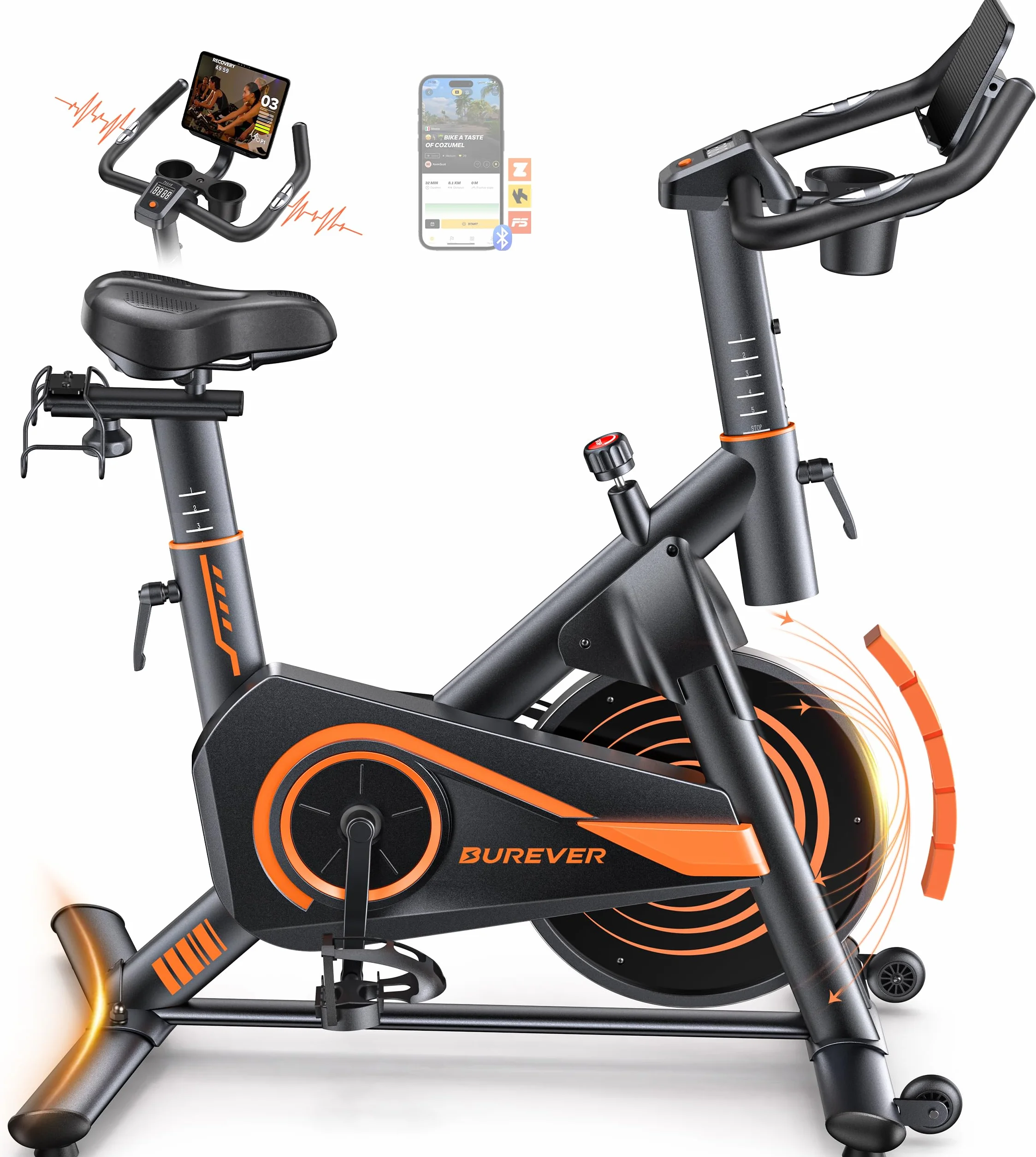 Cyclette da Casa Ultra Silenziosa, Cyclette per Casa con App, Design Ergonomico, Schermo LCD con Frequenza Cardiaca, Resistenza Magnetica, Volano da 15KG, Capacità 160 kg