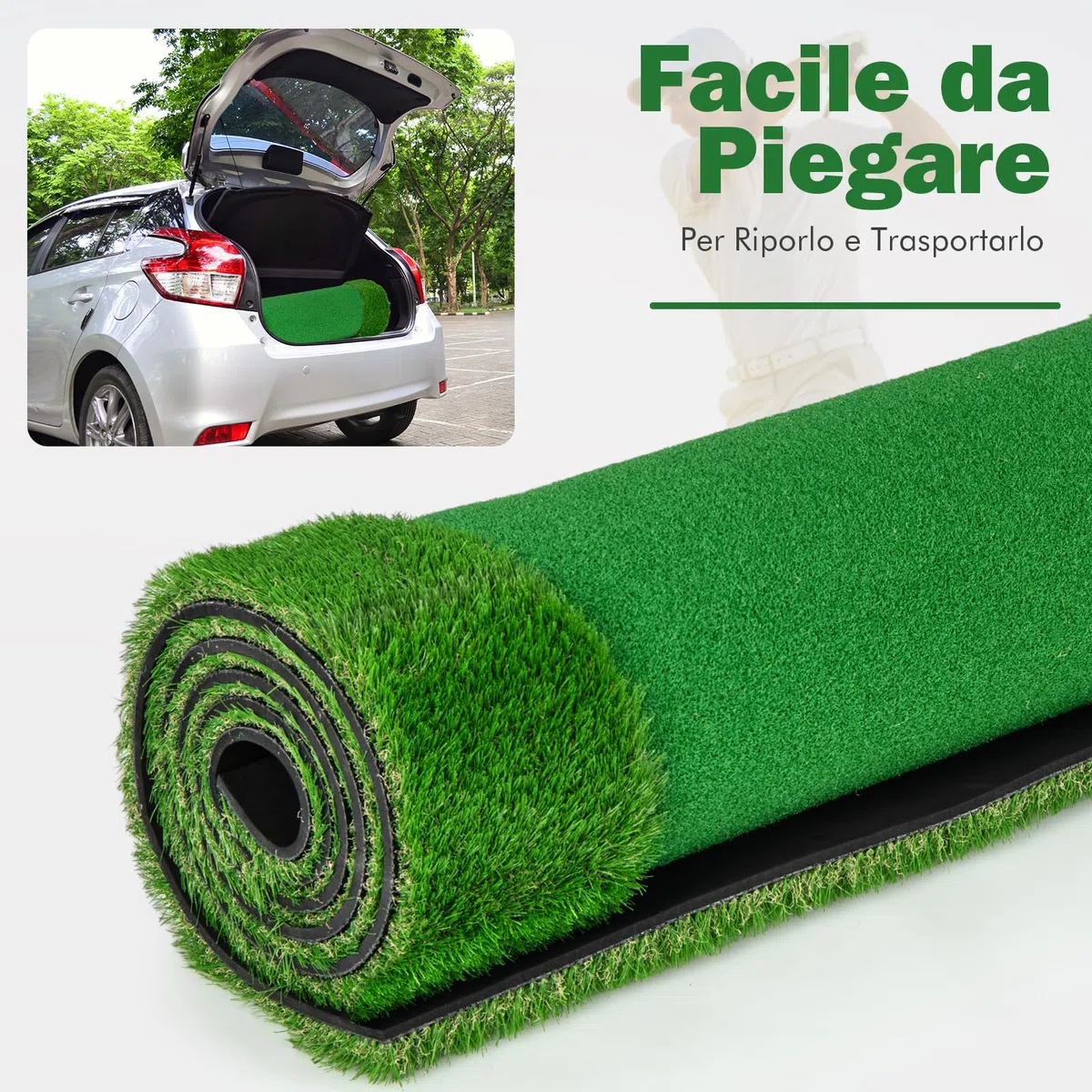 COSTWAY Tappetino da Golf Professionale, Campo da Golf con Erba Artificiale Realistica, 3 Buche, 3 Bandierine e Tazze per l'Allenamento Interno ed Esterno, 300 x 100 CM