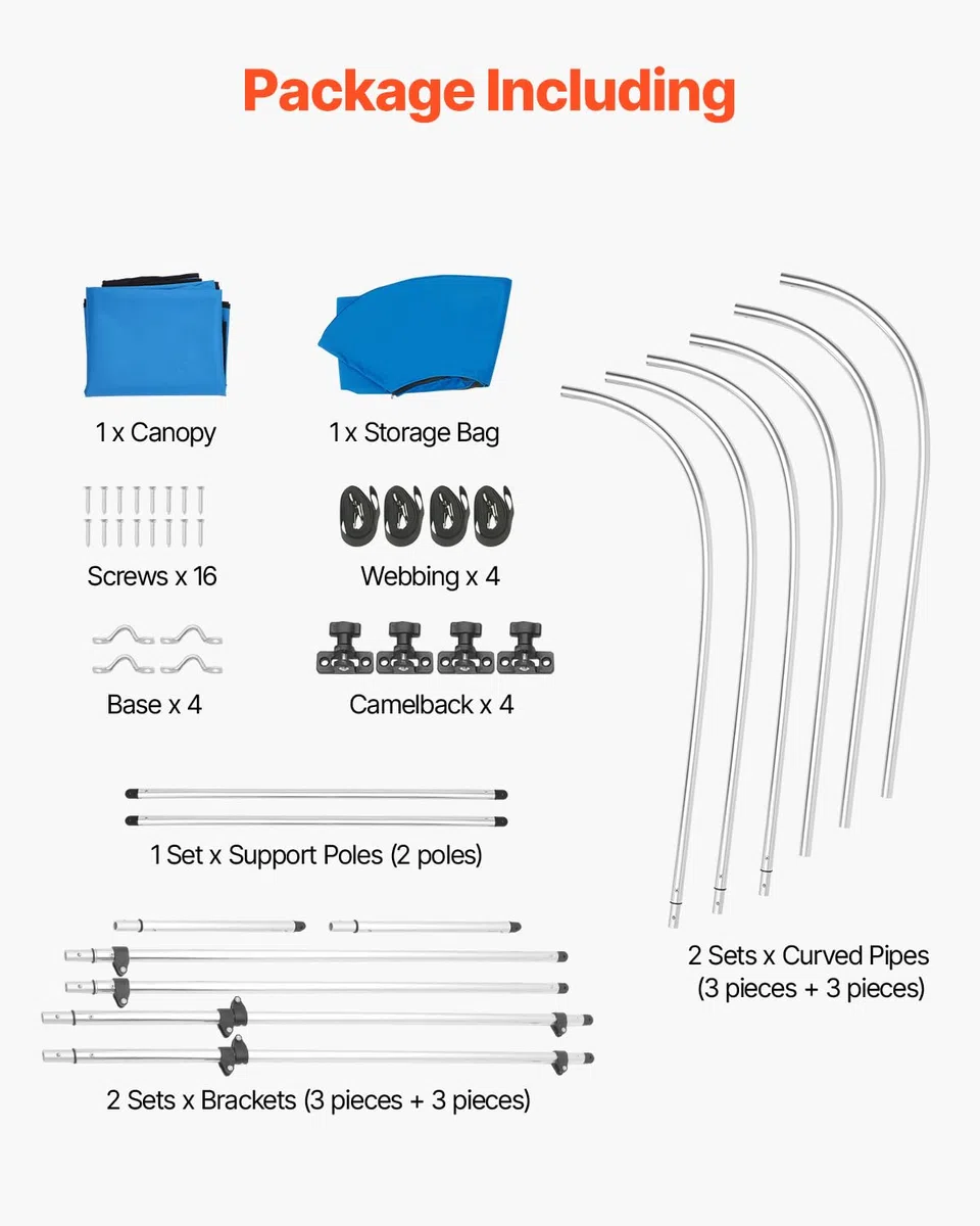 VEVOR Tendalino per Barca a 3 Archi Regolabile 182 x 117 x 155-167 cm, Tenda Parasole Telaio in Lega di Alluminio Tela di Poliestere 900D, Tendalino Tettoia Parasole Pieghevole per Barca a Vela Blu