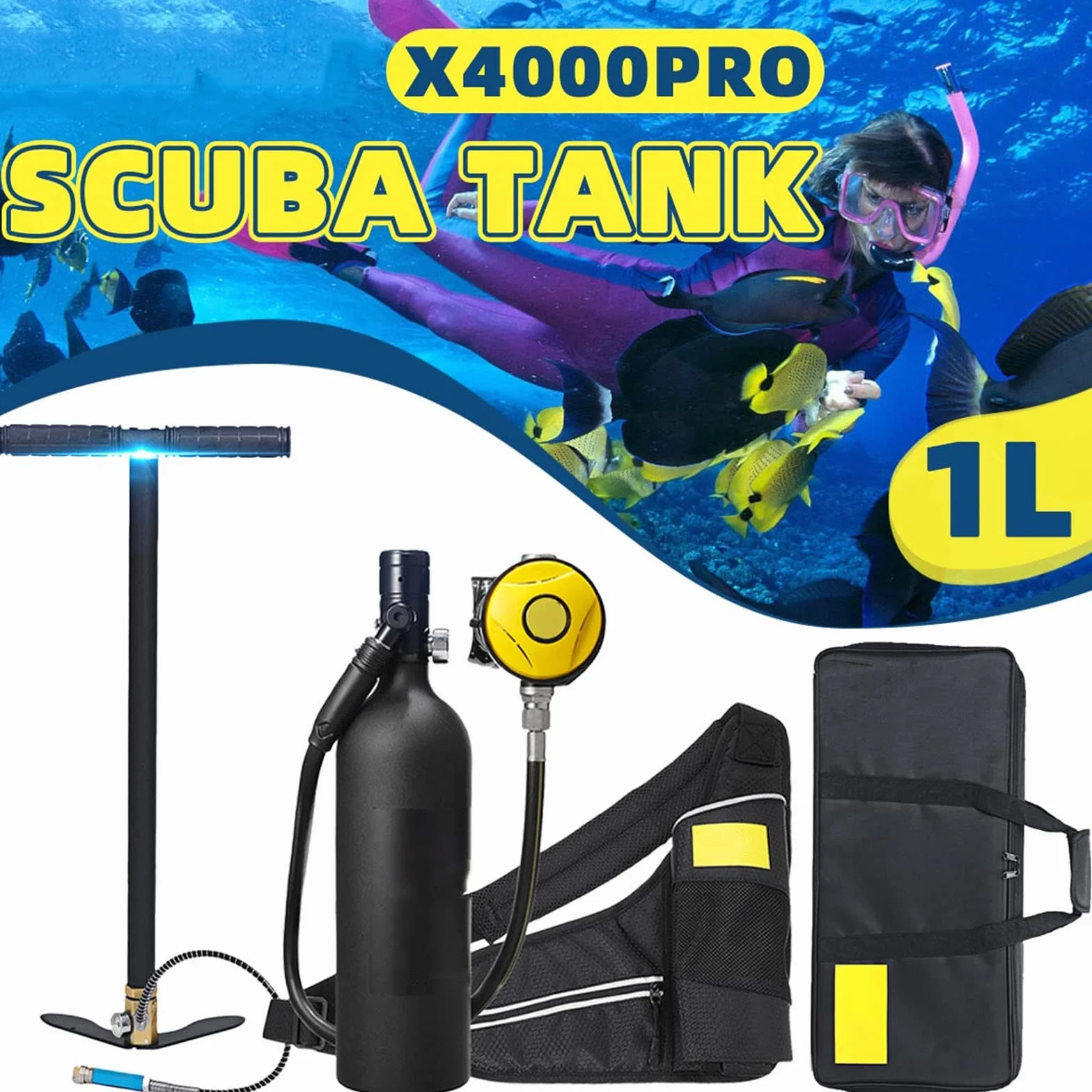 Bombole da immersione Bombola Portatile Bombola di Ossigeno, Set di Bombole per Bombole di Ossigeno Leggero Portatile Professionale da 1L con pump, Ecologico e Sicuro da Usare per la Casa All'aperto