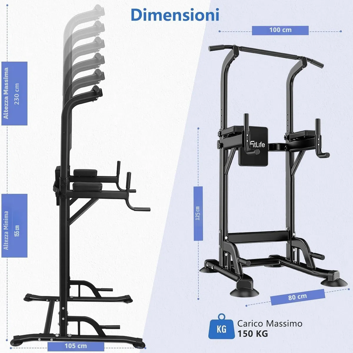 DH FitLife Power Tower Dip Station, Attrezzatura sportiva con barra per trazioni, barre e allenamento della schiena, Stazione di forza, Stazione fitness, Power Rack, Allenamento di forza a casa