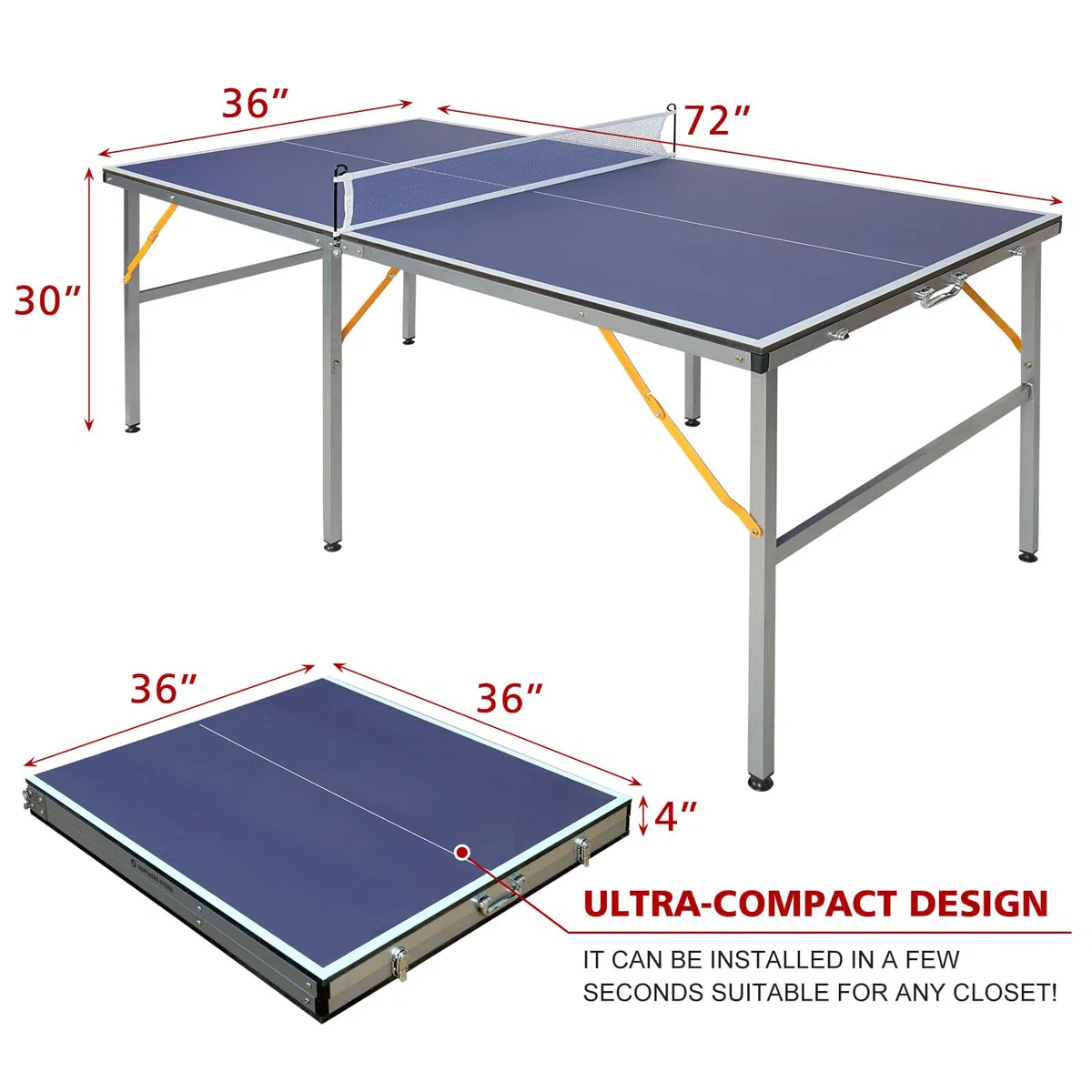 Tavolo da ping pong di medie dimensioni per interni ed esterni, pieghevole e portatile, con rete, 2 racchette da ping pong e 3 palline