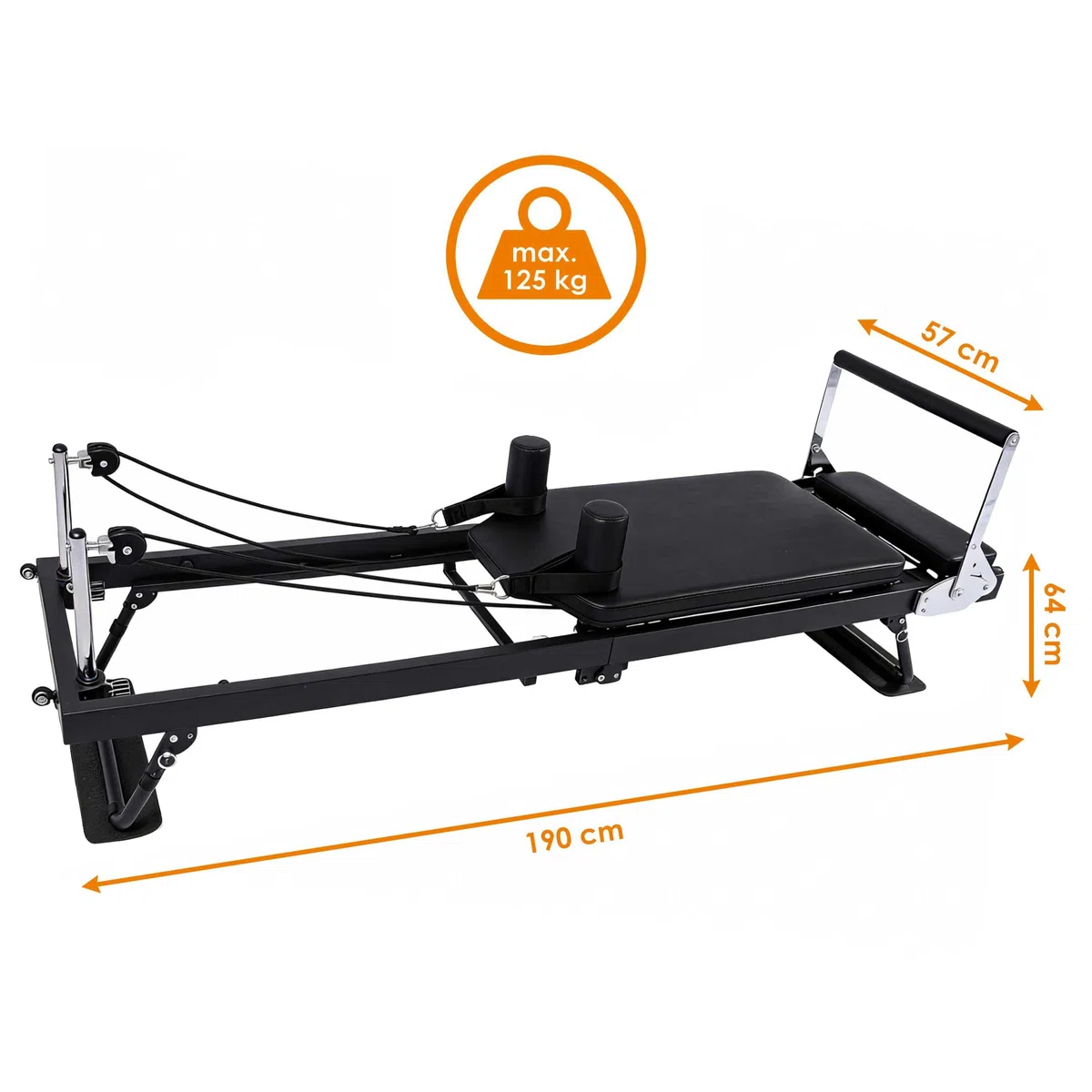 Pilates Reformer - Macchina pieghevole con 5 molle – 190 x 57 cm – Attrezzatura per allenamento a casa, portata fino a 125 kg – Yoga Home Trainer per allenamento in posizione sdraiata