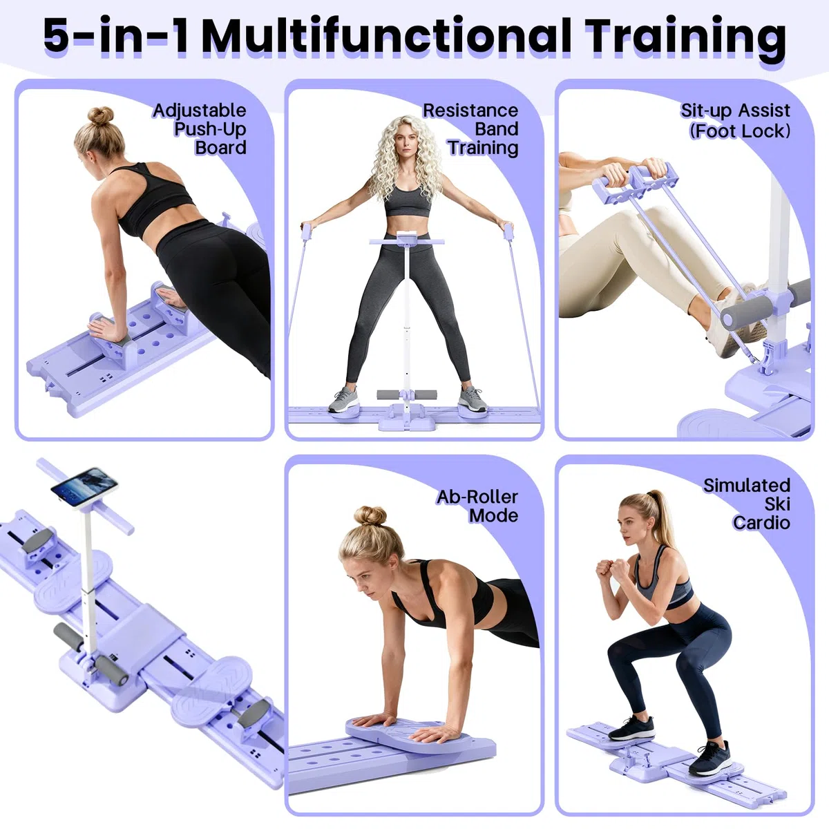 5 in 1 Mini Reformer Pilates per Casa, Tavola per Flessioni, Attrezzo per Addominali, Pilates Essential Kit con Maniglie Rimovibili, Portata di 150 Kg, per Allenare Core, Glutei e Braccia