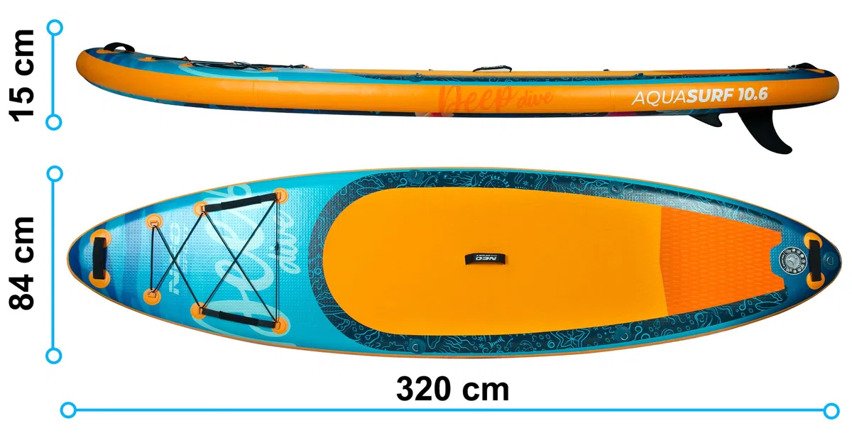 Neo-Sport Tavola da SUP gonfiabile per paddle con pompa a mano zaino per seduta acquasurf 320 x 84 x 15 cm