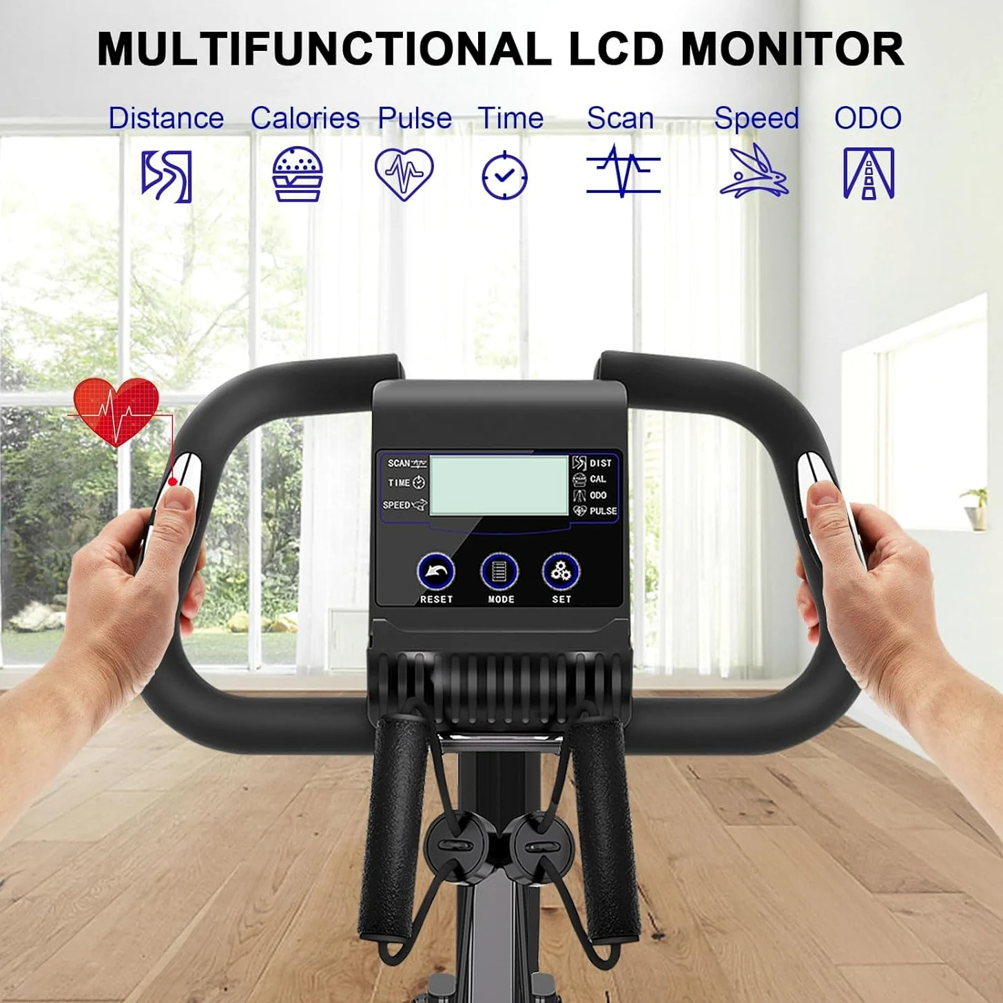 Dskeuzeew Cyclette Pieghevole da Casa 4 in 1, Bicicletta magnetica pieghevole, Cyclette 8 livelli di resistenza, monitor LCD e sensore di frequenza cardiaca