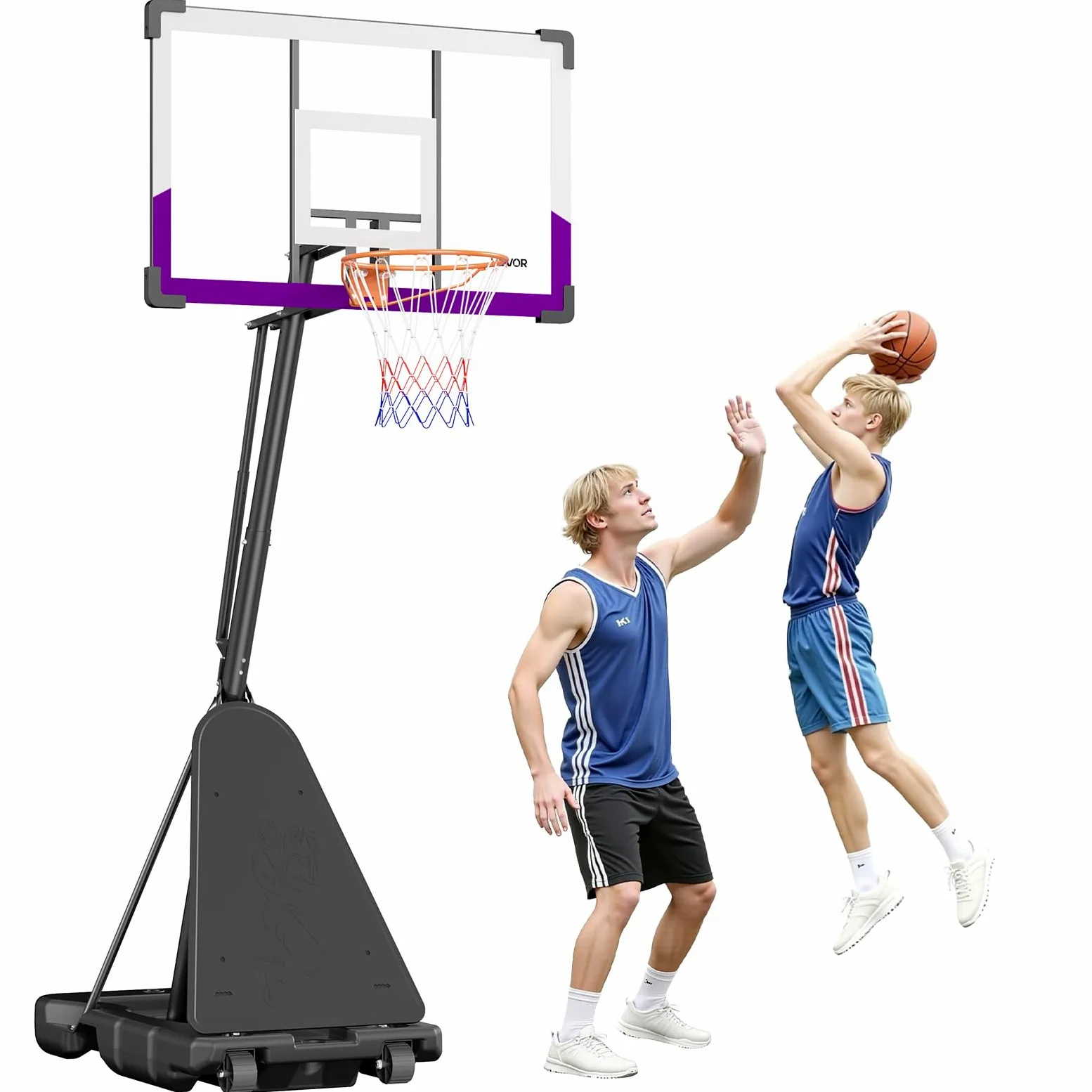 VEVOR Canestro da Basket Portatile, Altezza Massima 3,05 m, Regolabile Manualmente, Sistema da Basket con Tabellone in PC da 1219,2 mm, Set di Tabelloni per Sistema da Basket per Cortili, Scuole