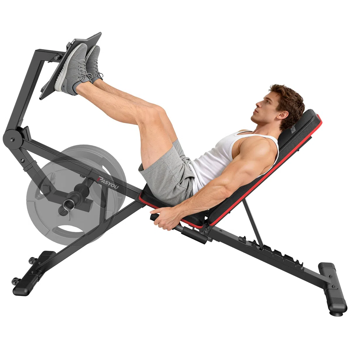 PASYOU Macchina Per l'Estensione Delle Gambe Con 7 Schienali Regolabili, Leg Press Per Palestra Domestica, Capienza Massima 500 KG, Panca Da Pesi Con Curl Gambe Per Esercizi Del Basso Corpo PM30